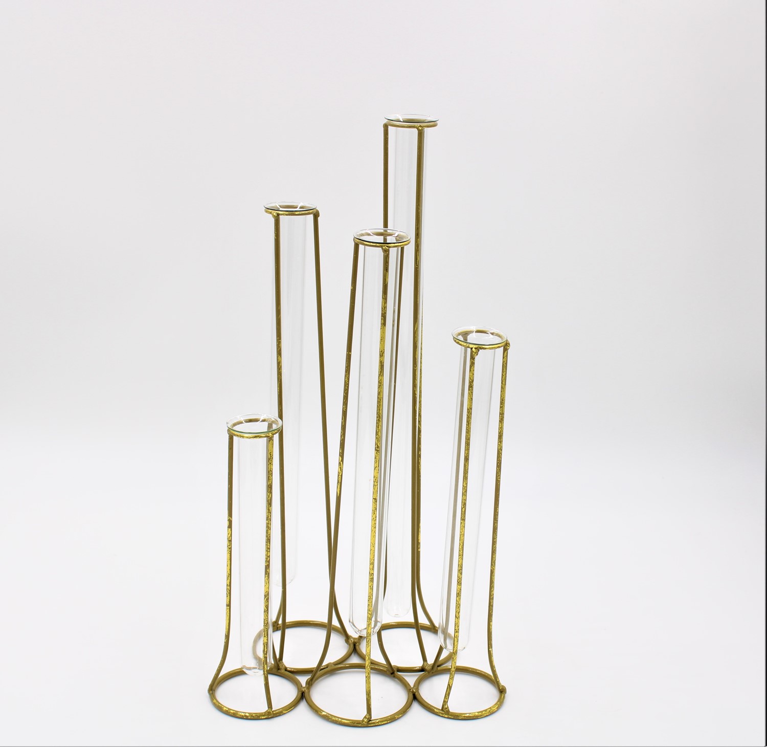 16.75x9x6.5" Round Test Tube Vase x5, Gold HD5014