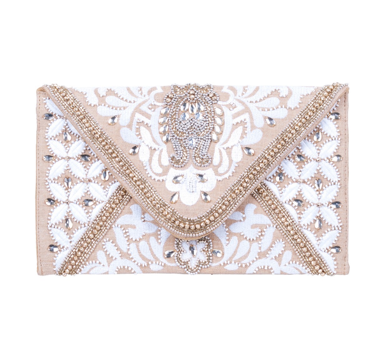 11x7" Ivory Envelope Hand Beaded Clutch CDBW001