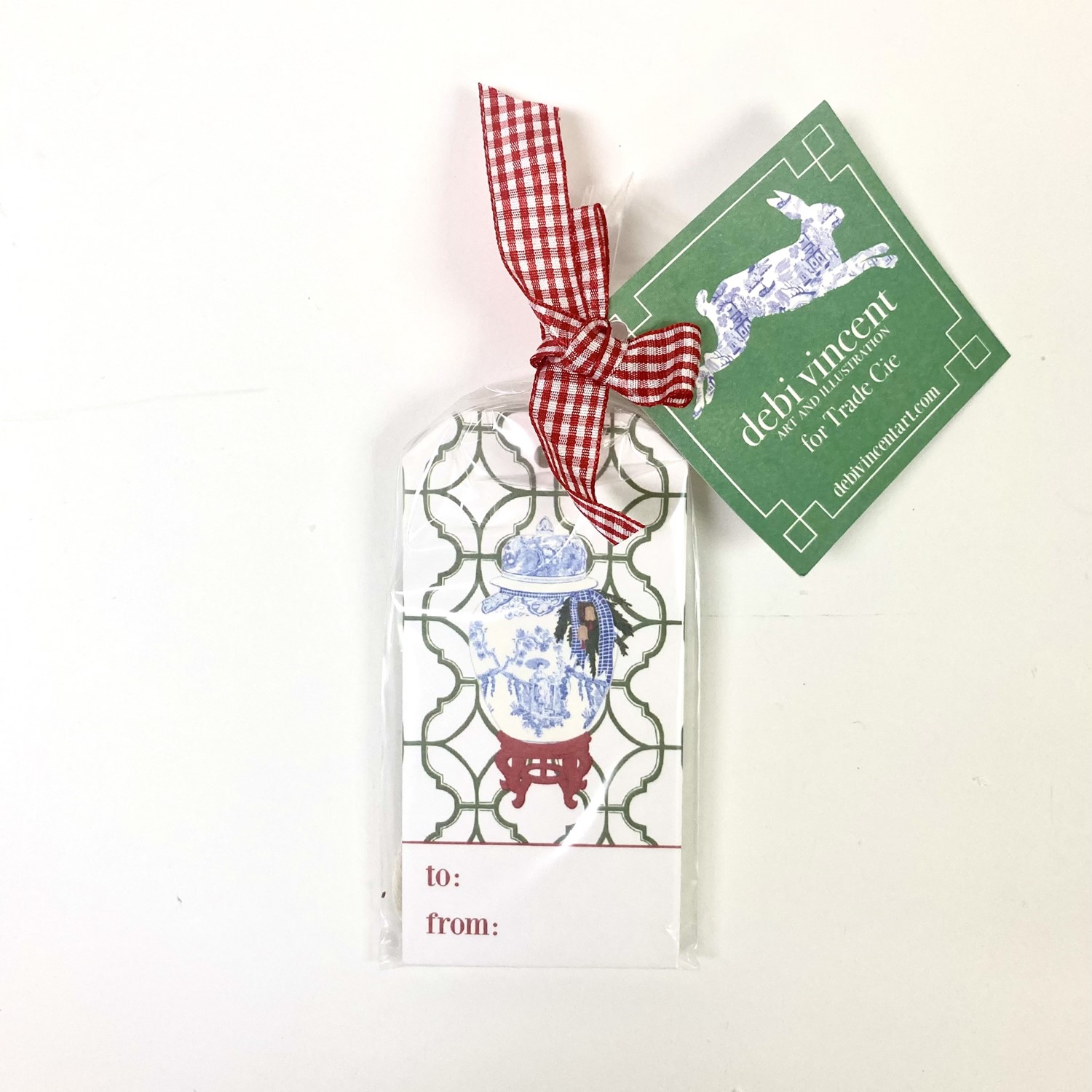 Set/10 Gift Tags, Holiday Ginger Jar ©Debi Vincent, 4.75x2.25" DV1062