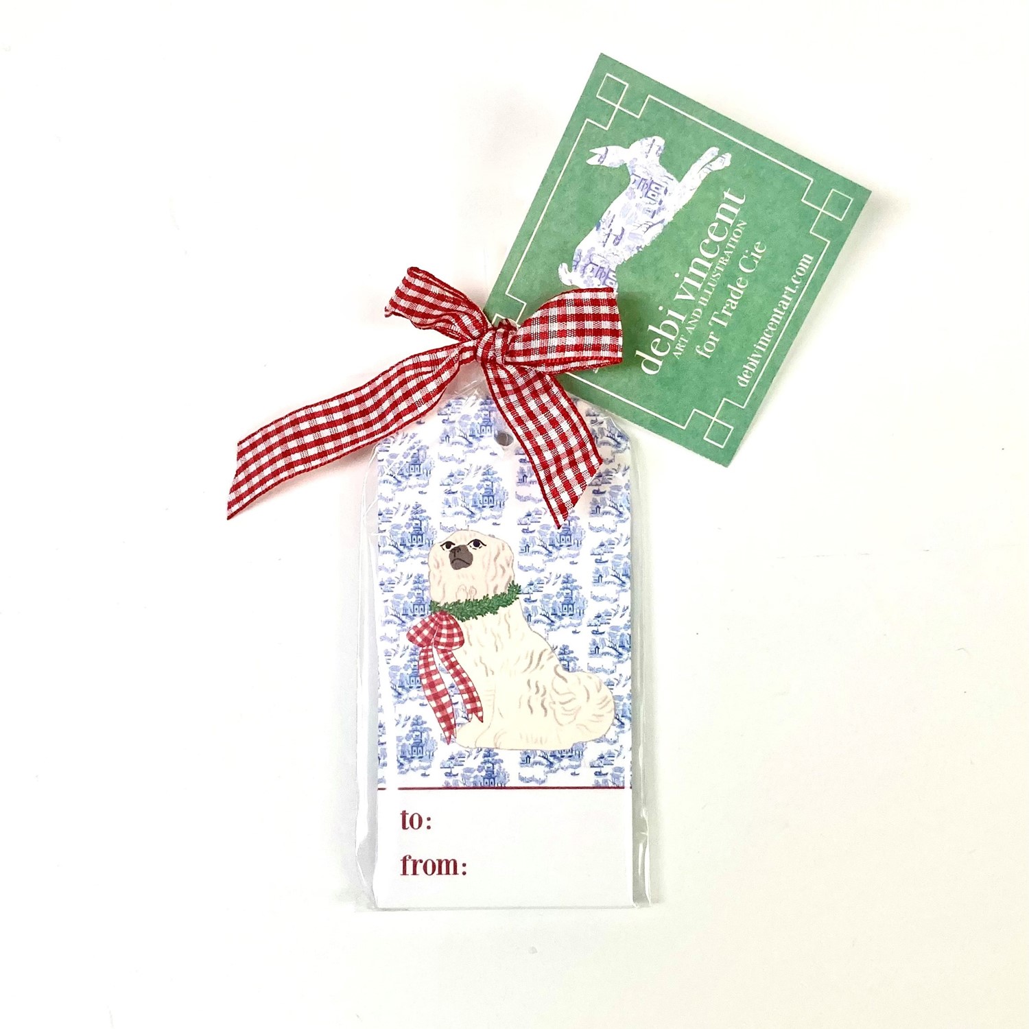 Set/10 Gift Tags, Holiday Staffy ©Debi Vincent, 4.75x2.25" DV1063
