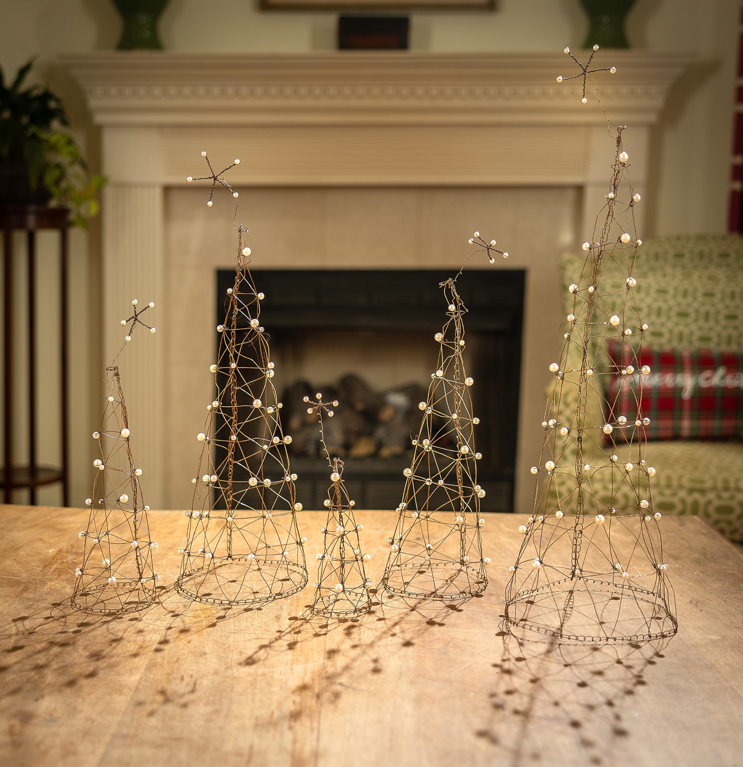 Set/5 Wire Cone Trees with Pearls  7-21" JM85940S