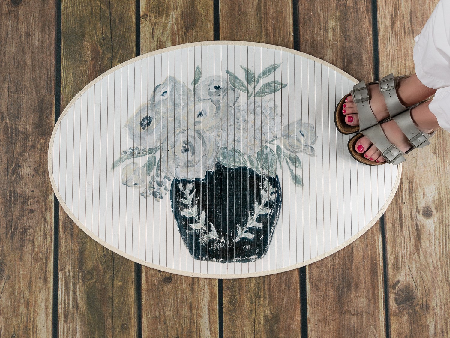 35x24" Oval Bamboo Mat, Sepia Floral ©Tawnya Norton TN2020