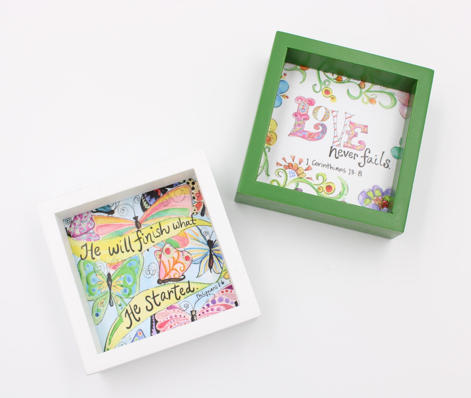 4x4" Framed Wood Block Sign, 2 assorted ©The Glory Bee CB2120A