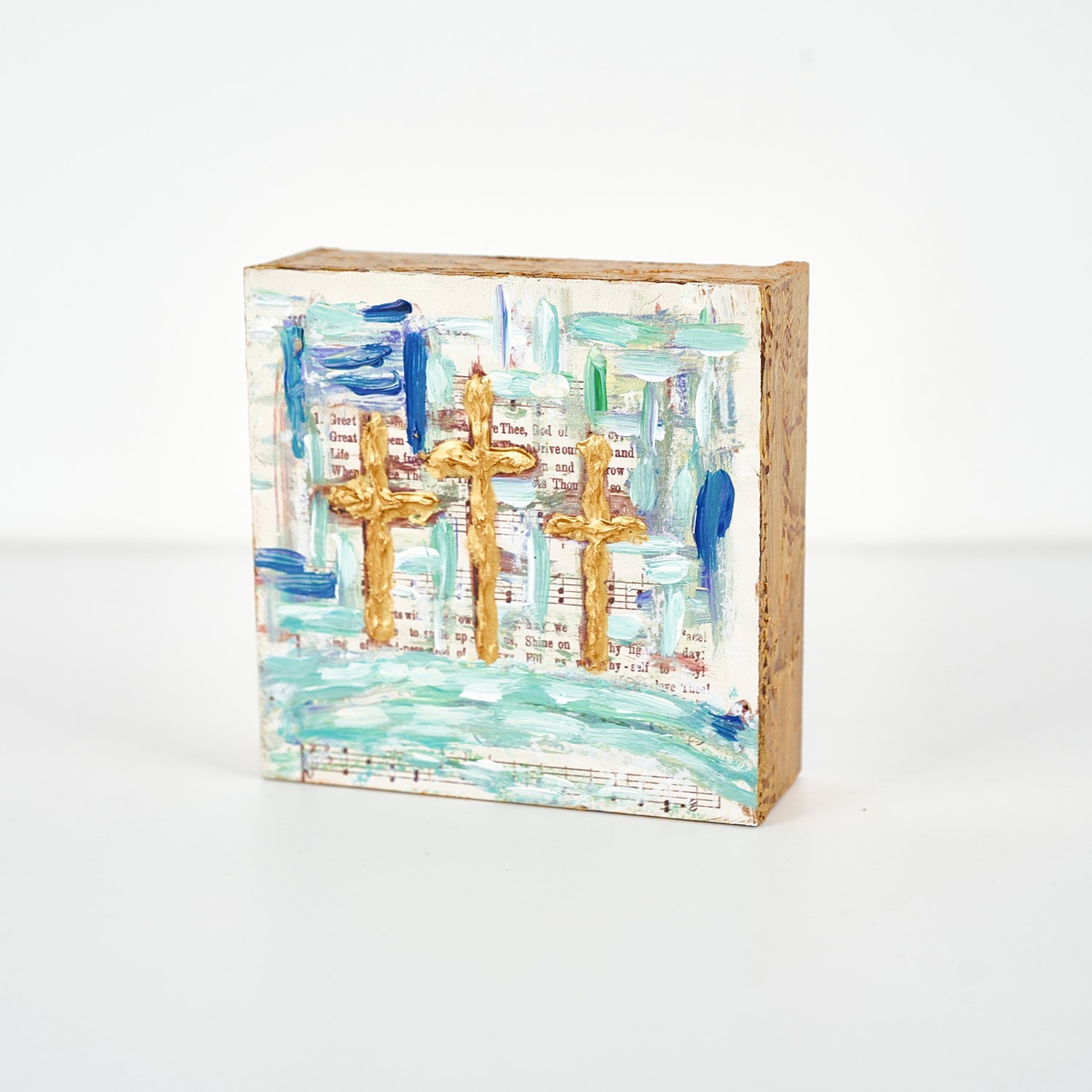 4x4" Handpainted Wood Block, Cross Trio ©Anne Smith AS9008