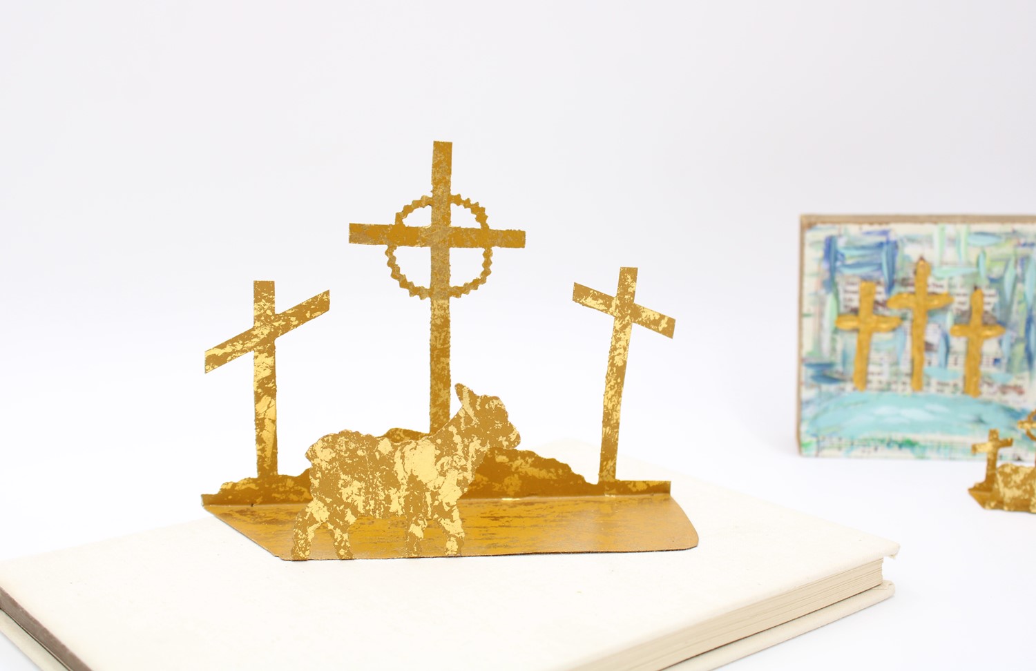 5x2x6" Metal Crosses/Lamb Silhouette, Gold JM92019