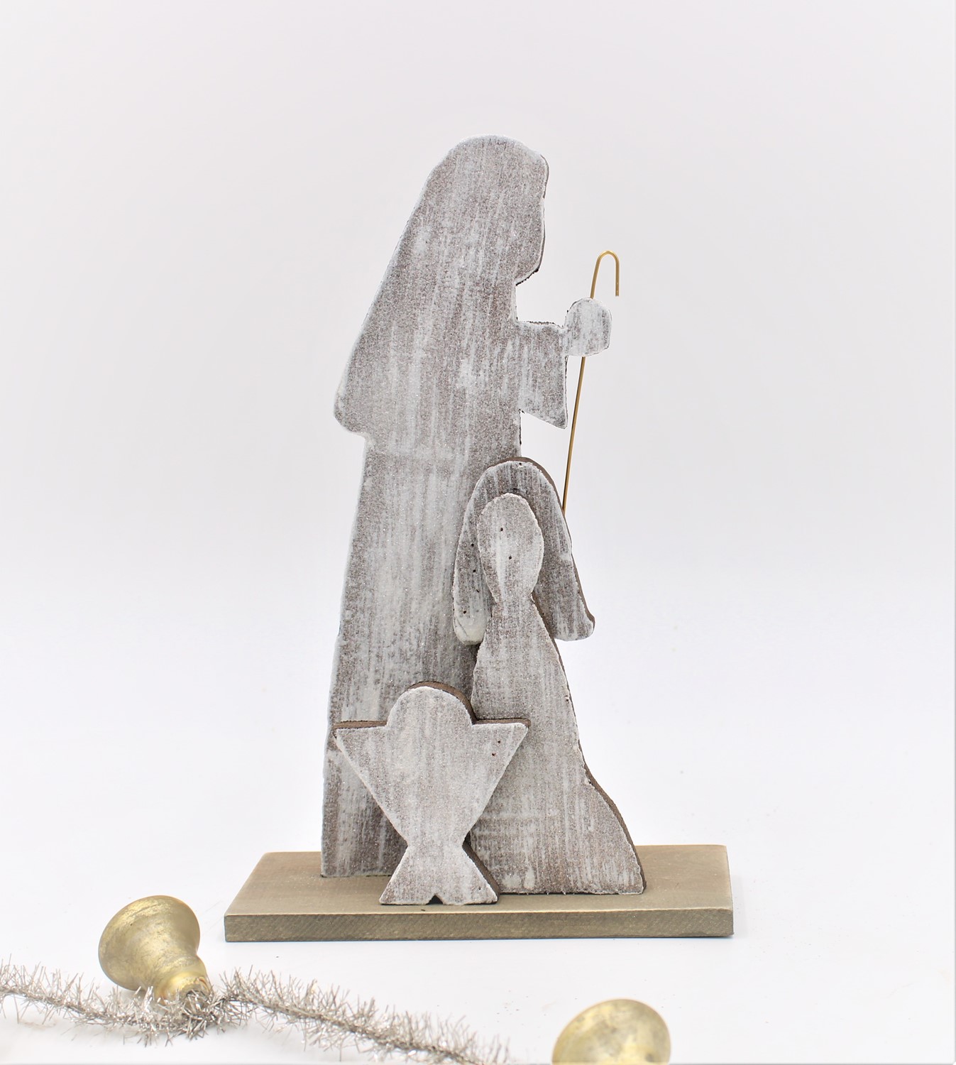 6.5x2.5x10" Layered Wood Holy Family Tabletop Décor, Whitewashed CM5129