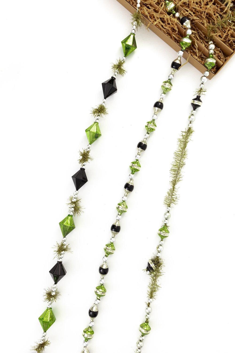 72" Glass Garland in Box, Green/Black, 2 assorted CM5305A