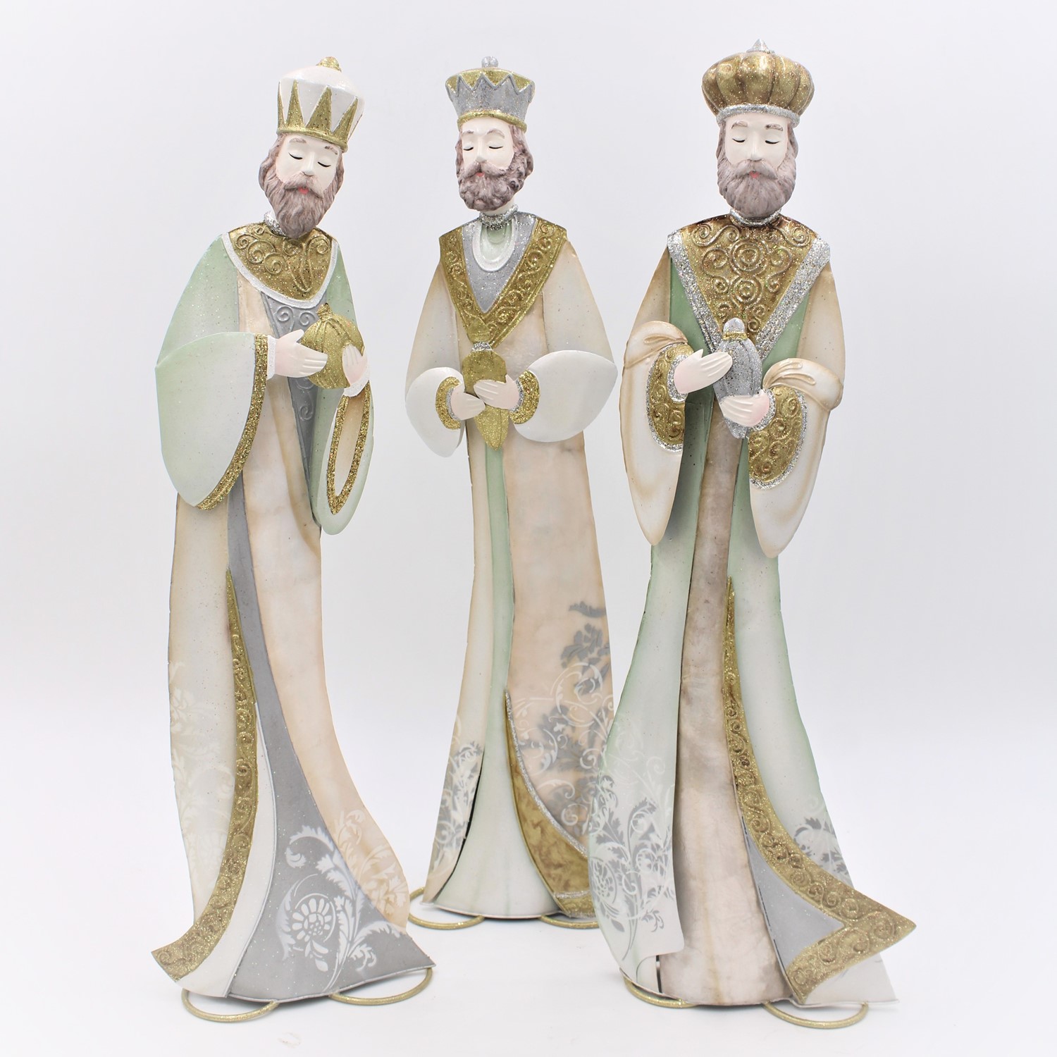 Set/3 Metal Wisemen, Mint/Ivory/Gold, 20.25", 20" CM5068S