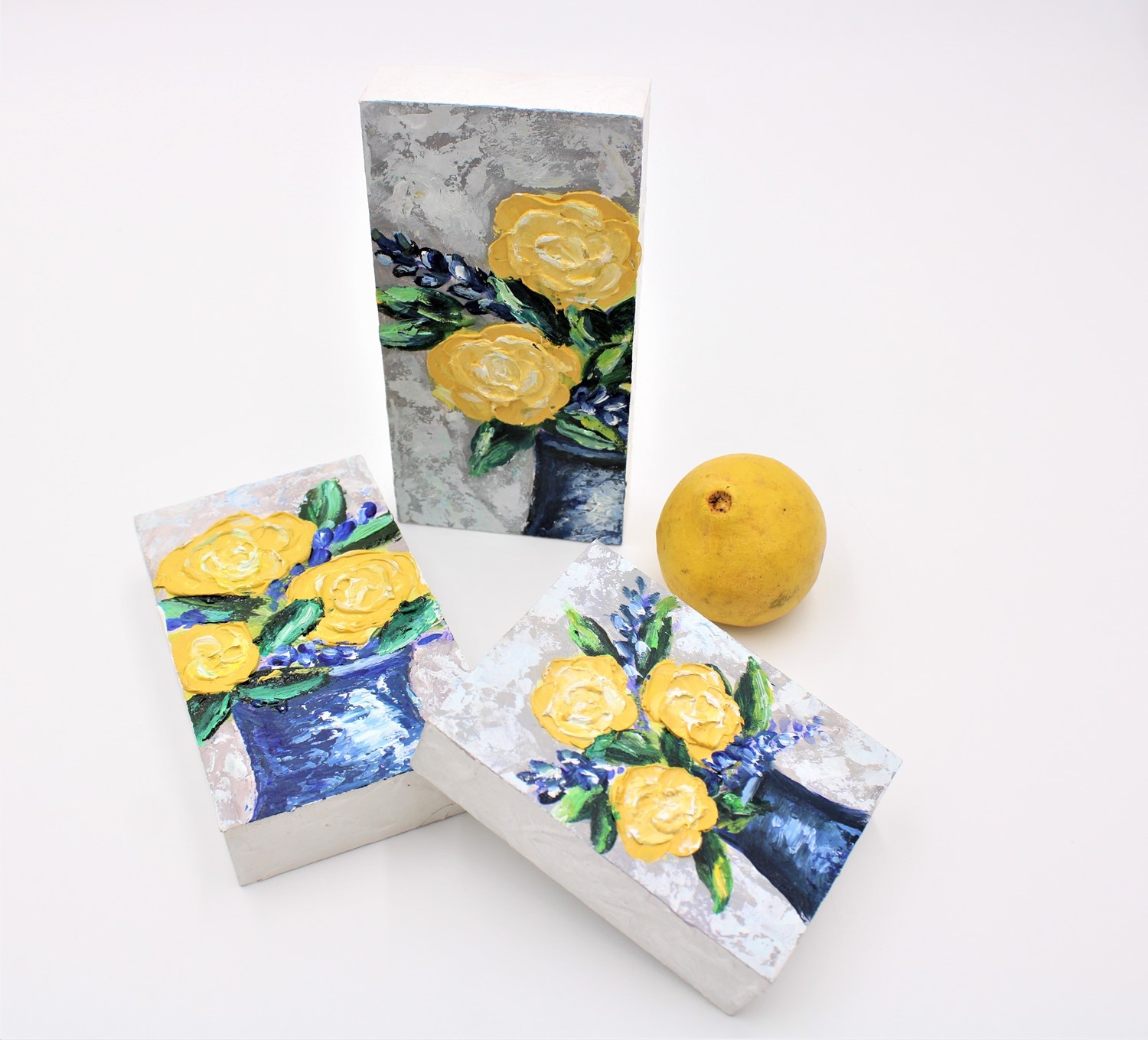 Handpainted Floral Wood Block Signs, 3 assorted, 3x4, 5, 6" ©Anne Smith AS9013A