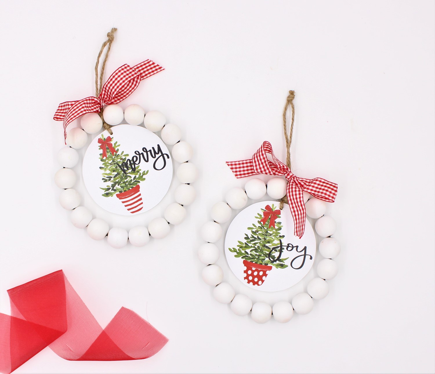 6" Round MDF Topiary Ornament with Wood Beads, Joy/Merry, 2 Assorted ©Haley Bush HBX1059A