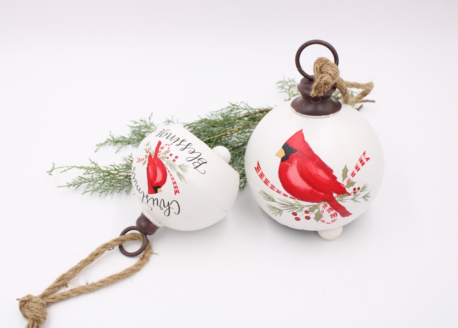 Set/2 Metal Bells with Cardinal, 6", 5" ©Jill Alford JAX9001S
