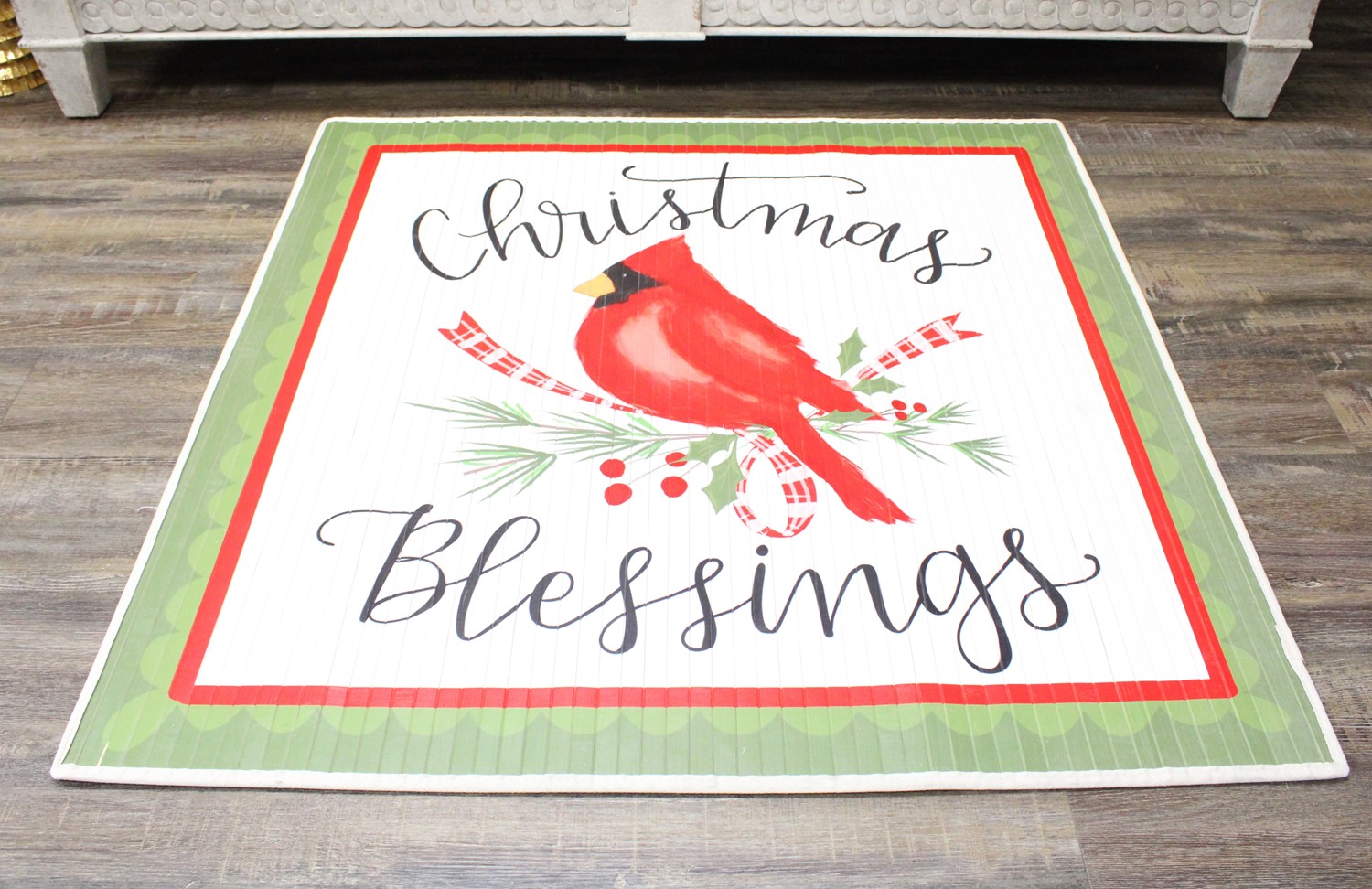 35" Square Bamboo Mat, Christmas Blessings Cardinal  ©Jill Alford JAX9006