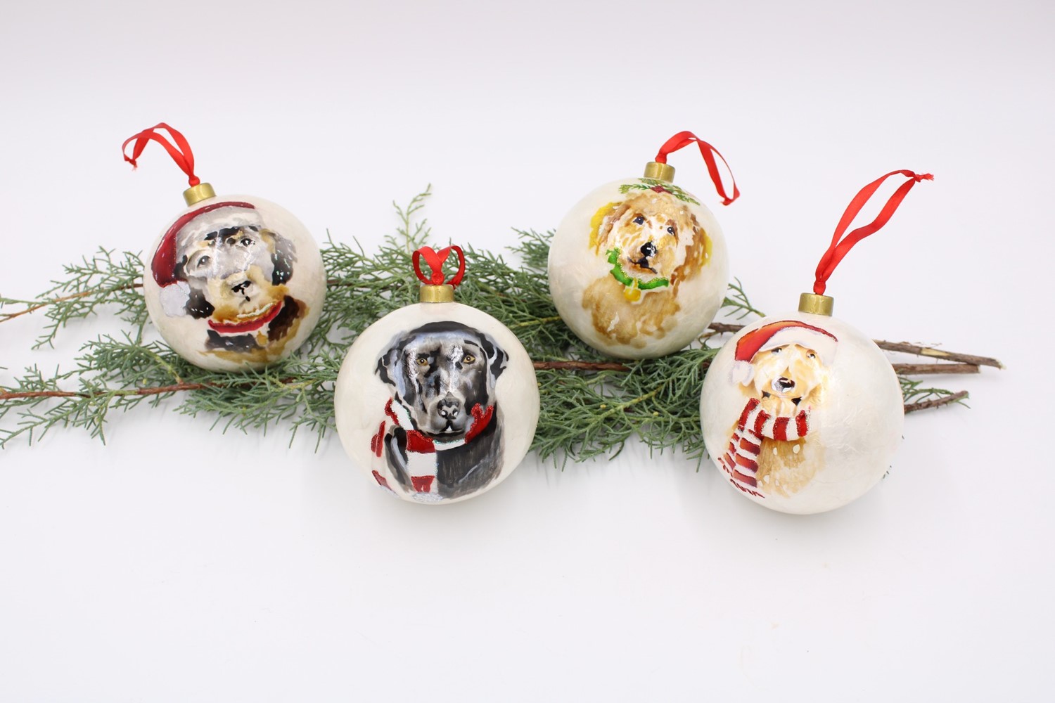4" Capiz Ball Ornaments, Dogs, 4 Assorted ©Megan Grinder MGX5001A
