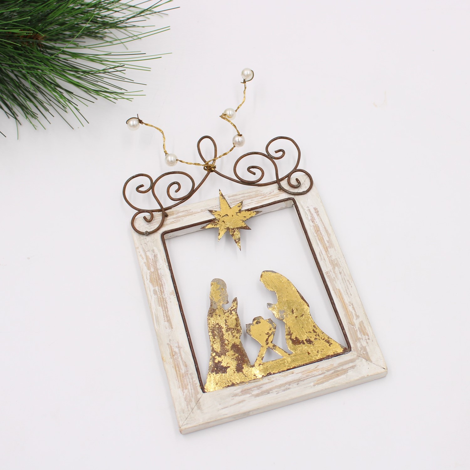 4.5x7.25" Framed Gold Leafed Holy Family Silhouette, Ornament JM92030