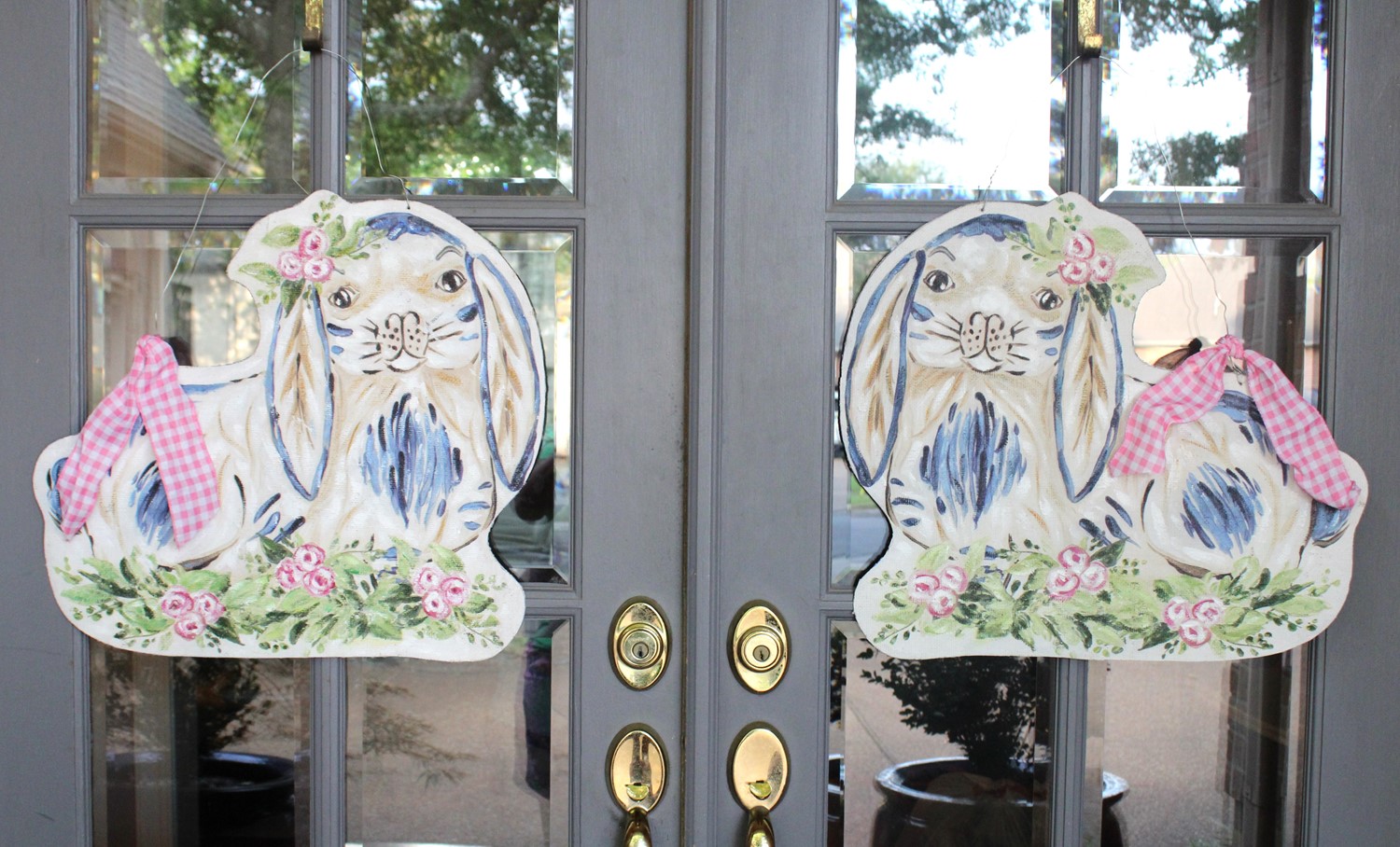 22x20" Handpainted Door Decor, Bunny Blossoms, 2 Assorted ©Haley Bush HB2005A