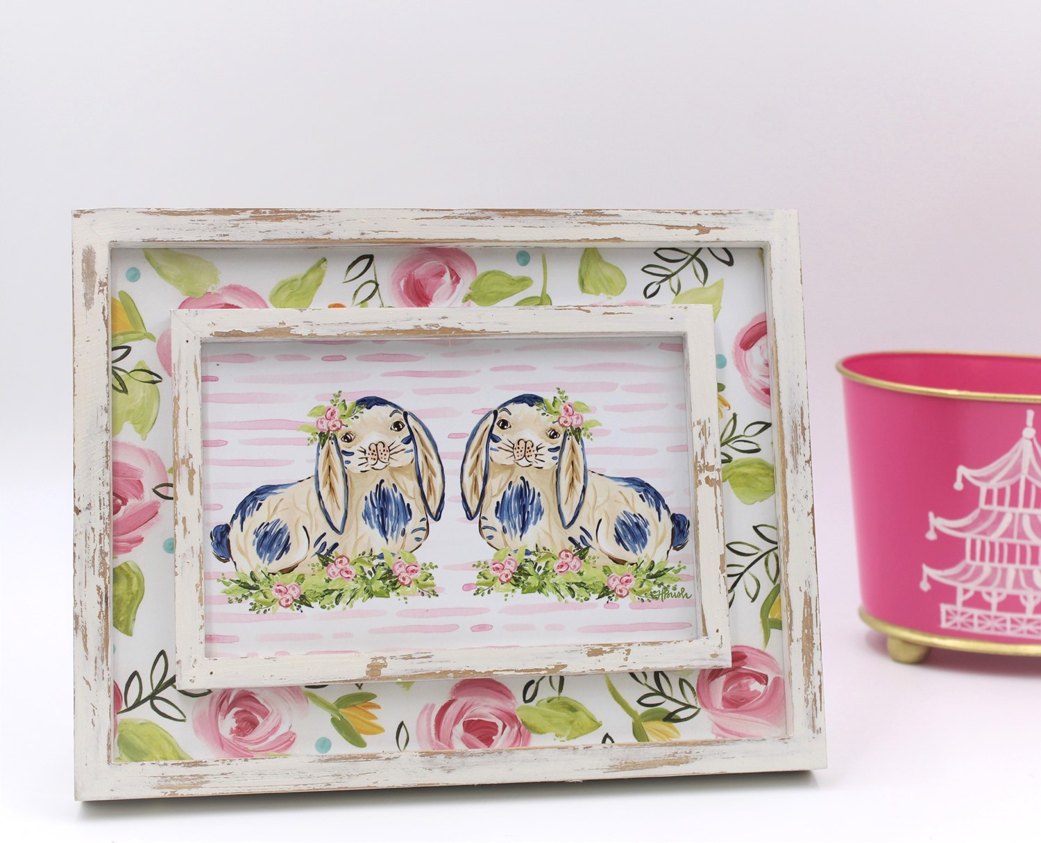 8x10" Wood Framed Art, Bunny Blossom Duo ©Haley Bush HB2049