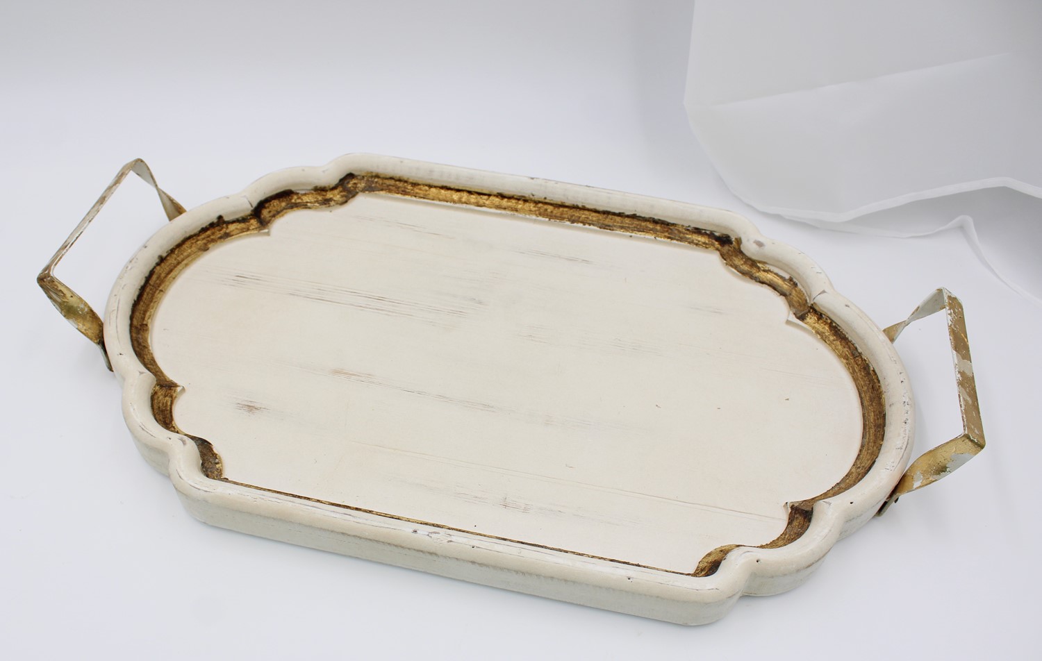 20.25x11.75" Wood Tray, White with Antiqued Gold Trim HD4260