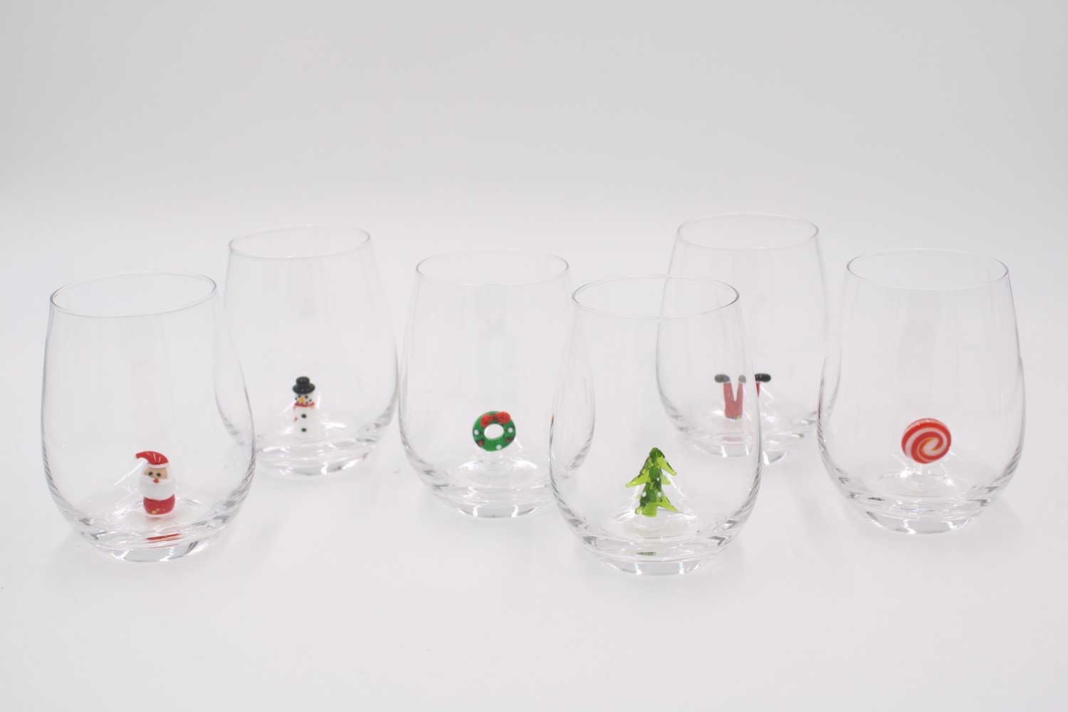 3.5x4.75" Stemless Wineglasses w/ Decorative Glass Icon, 6 assorted CM1027A