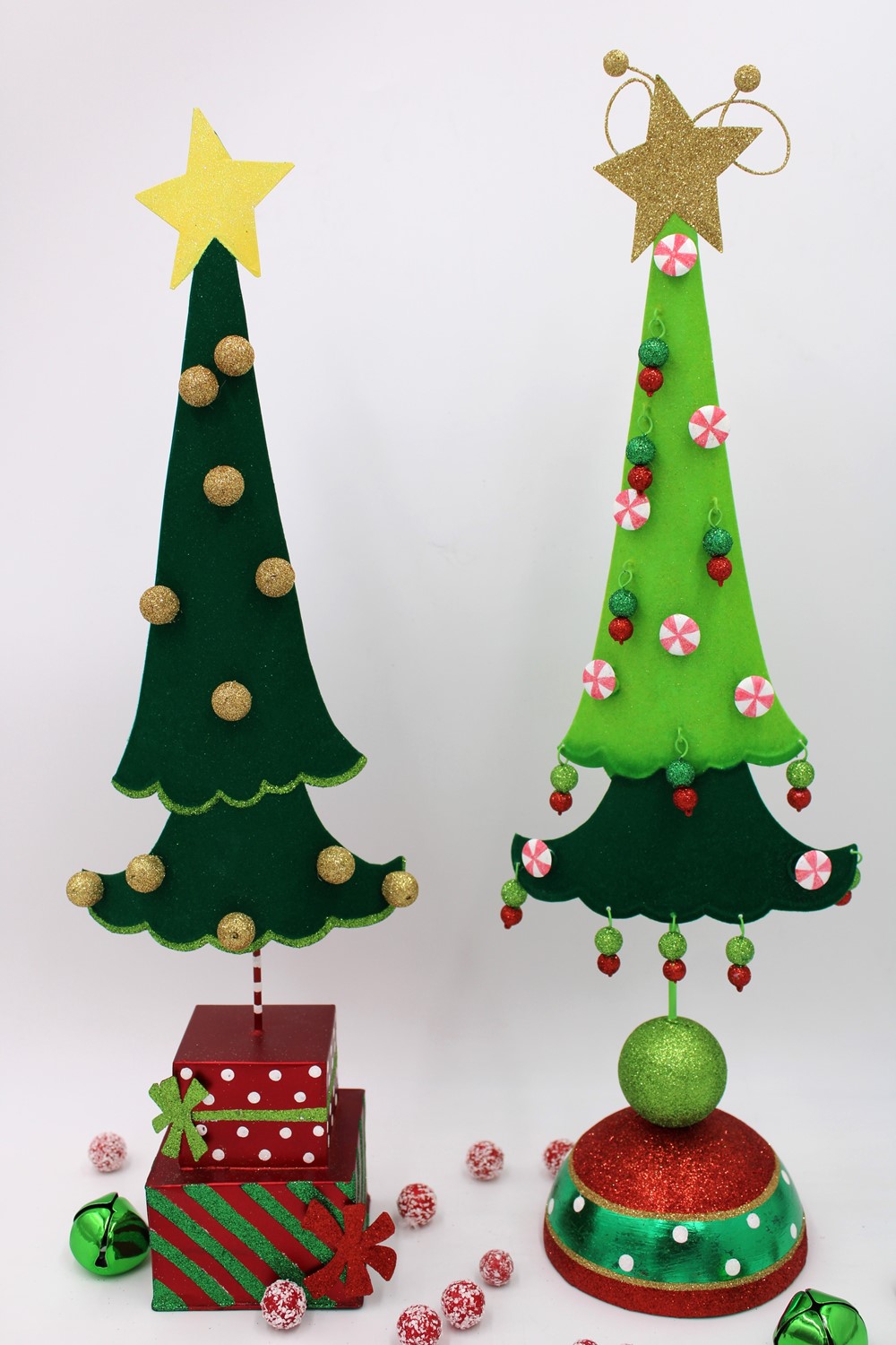 6.75x20" Metal Tree on Base w/ Star, Glitter Accents, 2 assorted CM1117A