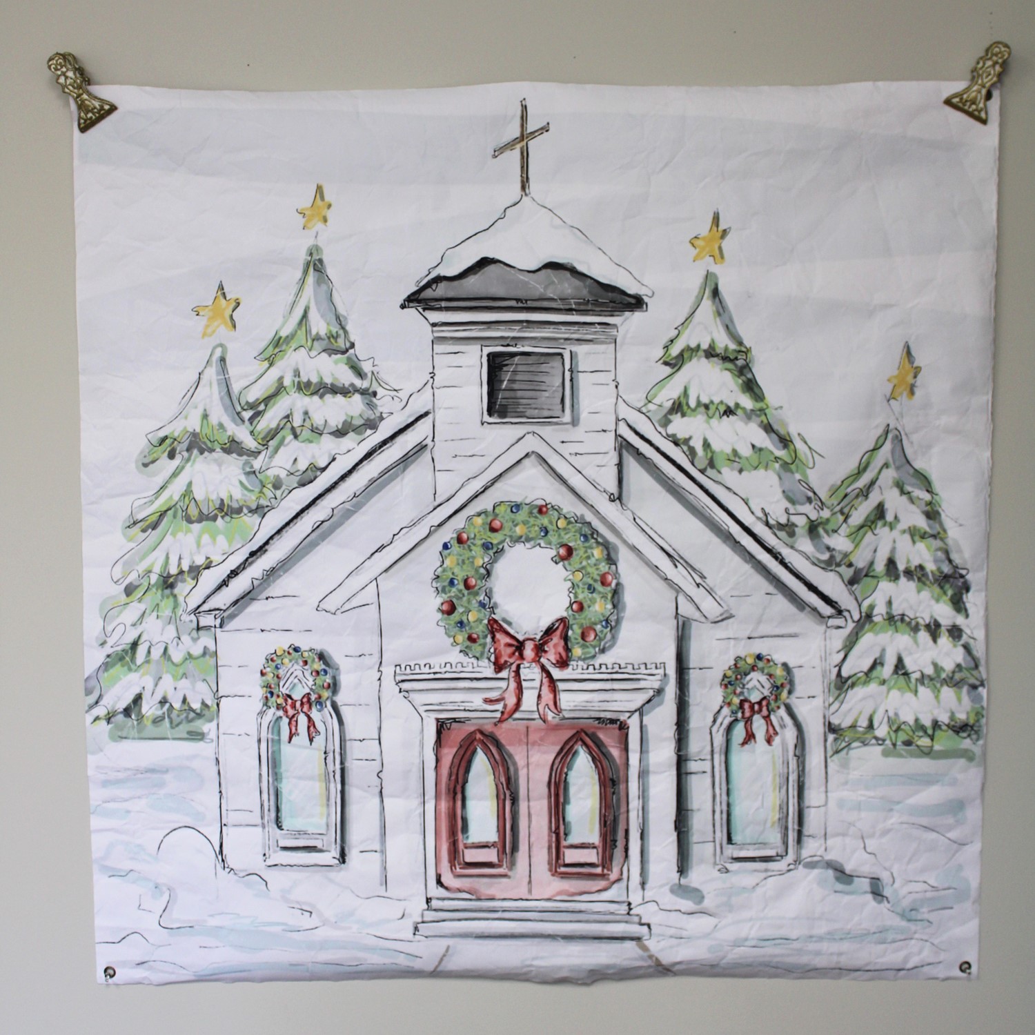 46x46" Art Paper, Christmas Church ©Dana Shoops DSX6012