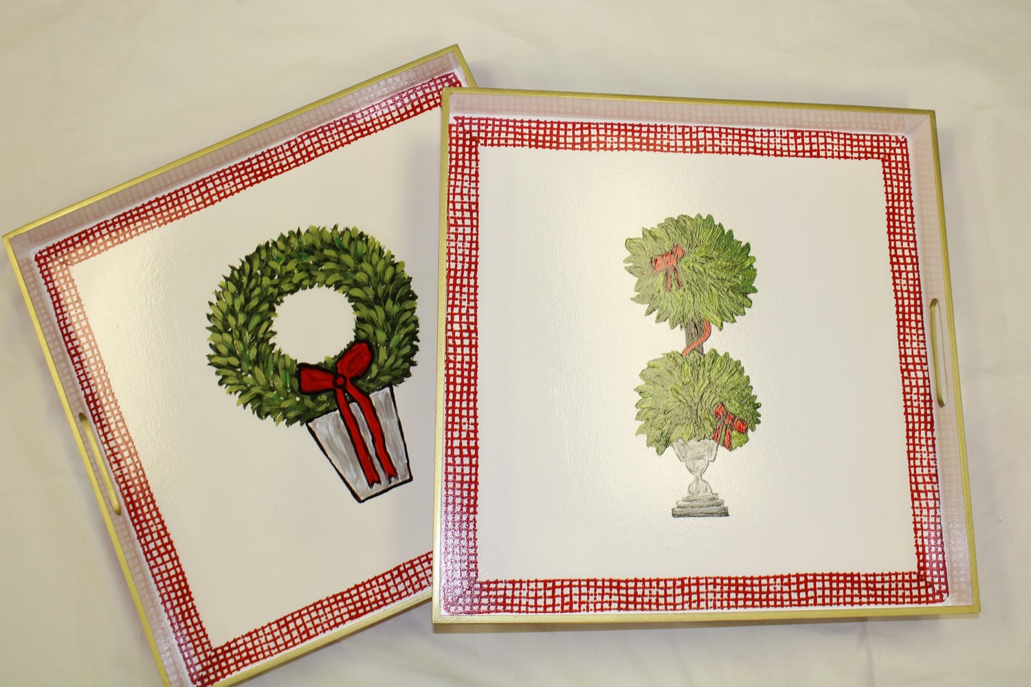 18x18" Handpainted Wood Trays Topiary, 2 assorted ©Tawnya Norton TNX3011A