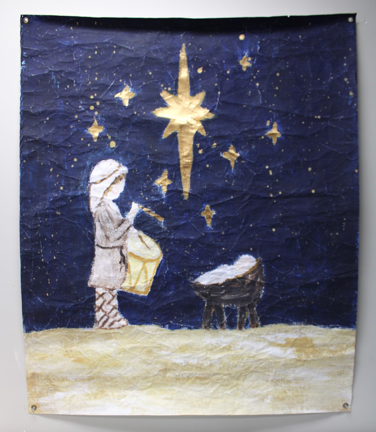 38x46" Art Paper, Drummer Boy at the Manger, Gold Leafing ©Tawnya Norton TNX3018