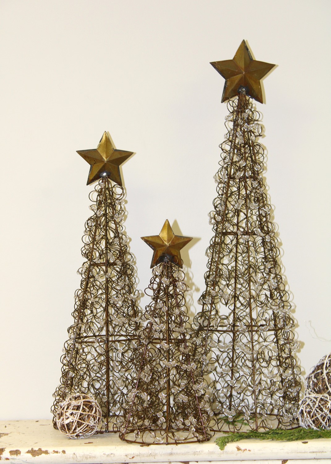 Set/3 Vintage Wire Trees w/ Beads 10.25,14.5,19" JM9342S