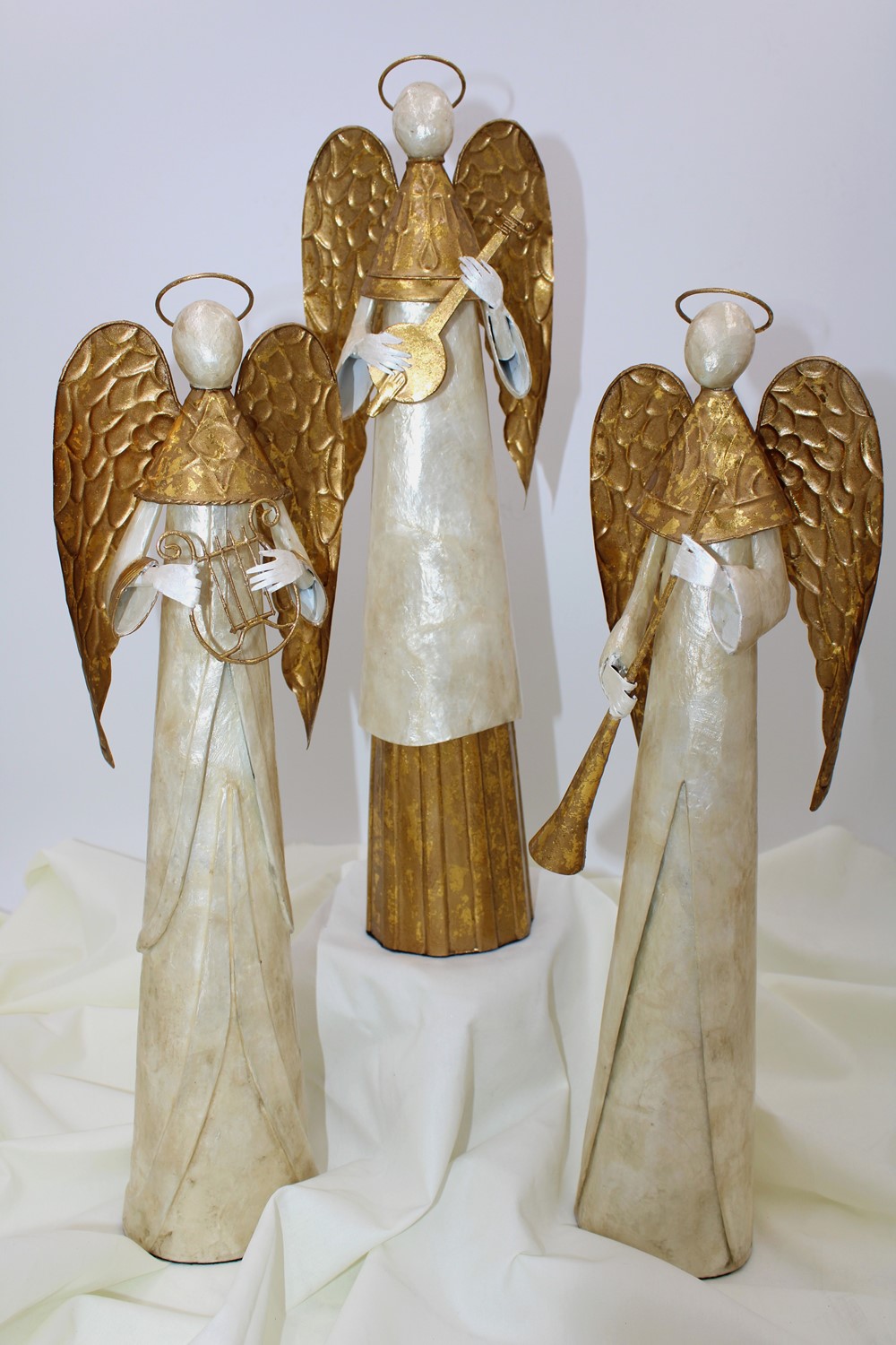 5x17" Metal Capiz Resin Angels, Antique Gold, 3 assorted CM1138A