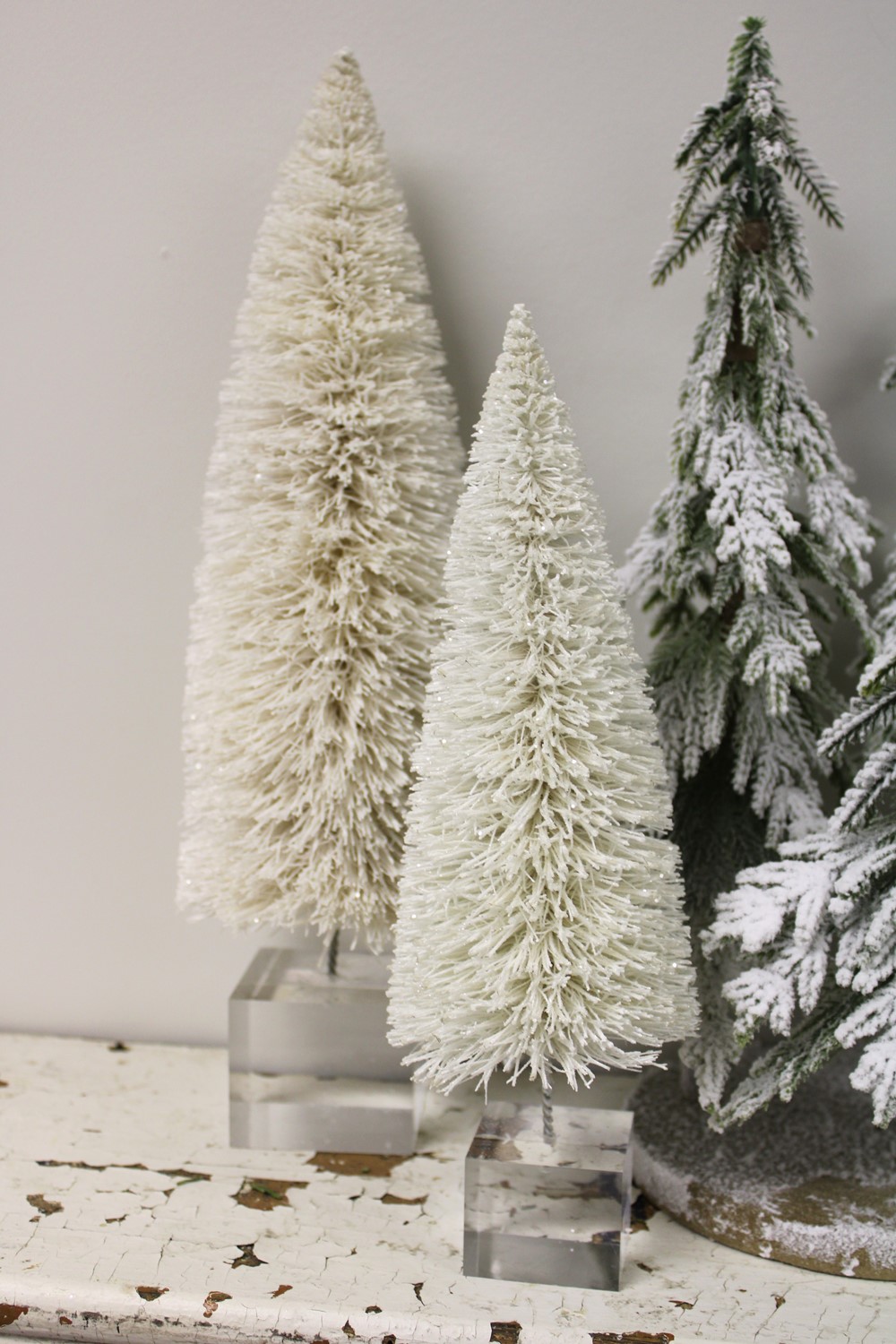 Set/2 Sisal Trees w/ Snow Finish on Acrylic Base, 12, 16" CM1180S