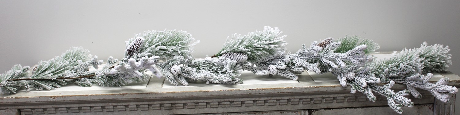72" Evergreen Garland w/ Pine Cones, Heavy Snow Flocking CM1072