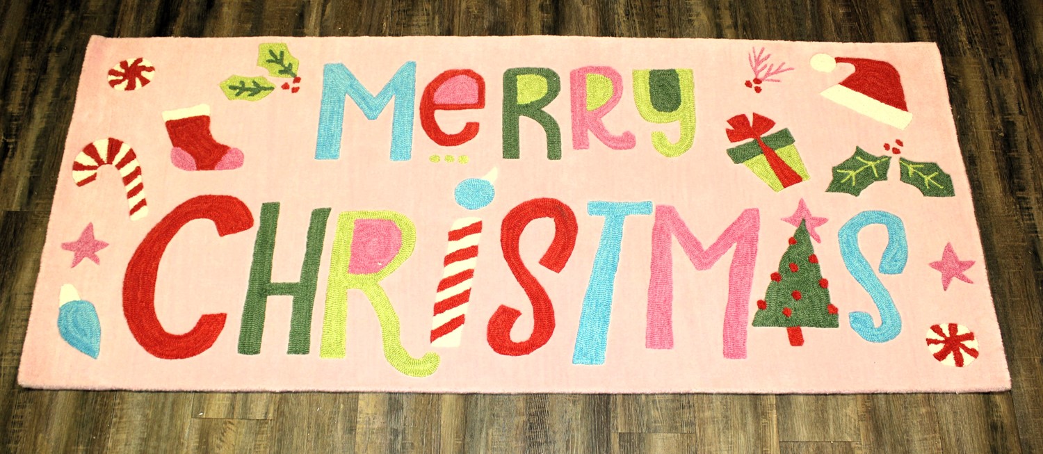 30x72" Handtufted Rug Merry Christmas Brights, 100% Wool ©Urban Daisies UD1029