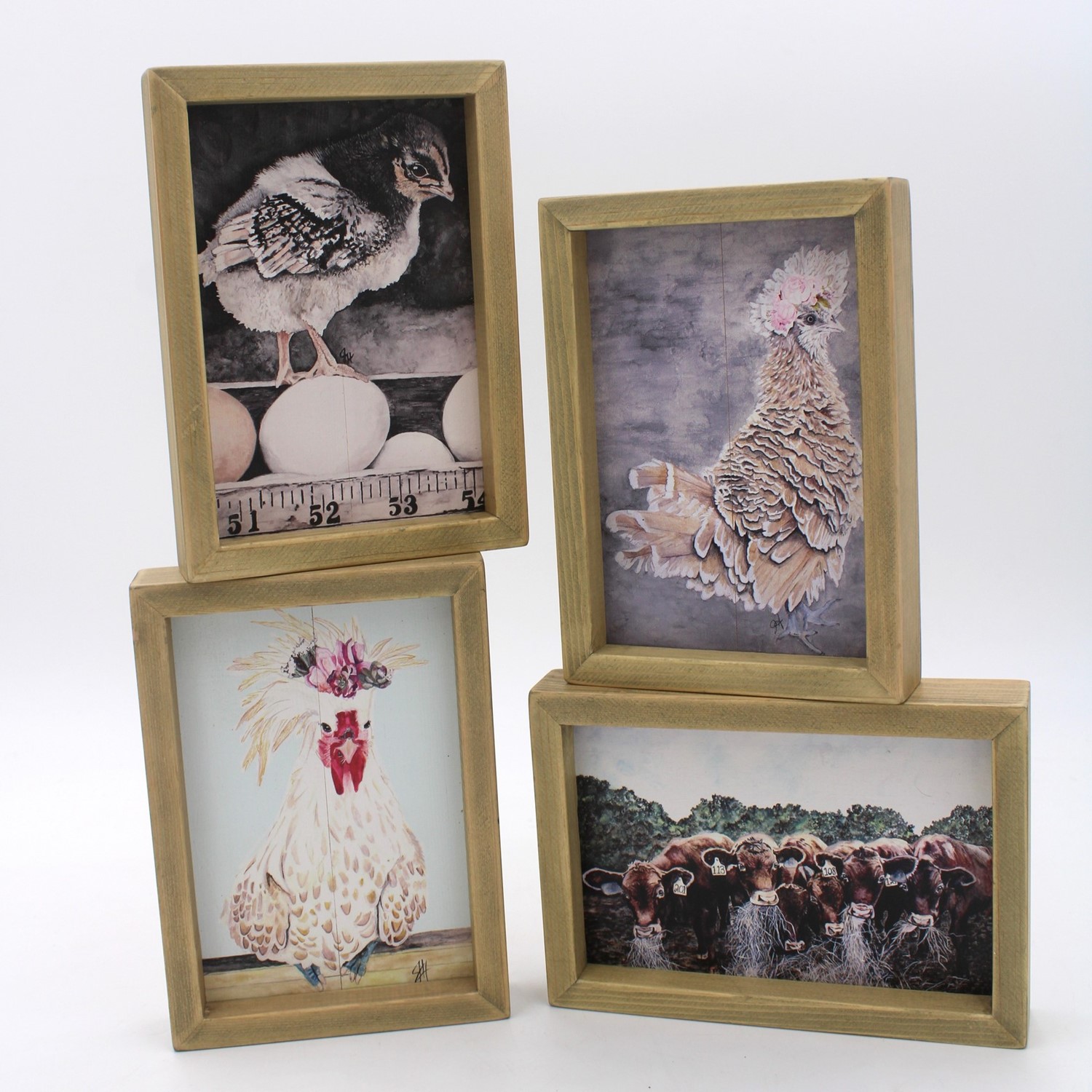 5x1.2x7" Wood Box Sign, Bieber, Chicken with Flowers ©Dolly Estelle DE9002
