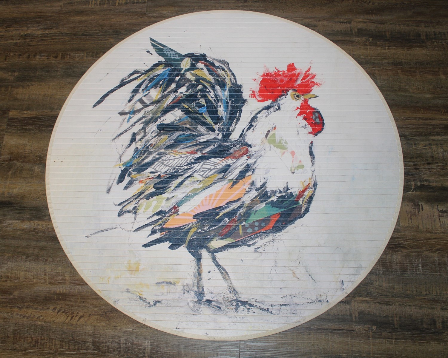 36" Round Bamboo Mat, Rooster ©Tawnya Norton TN2115