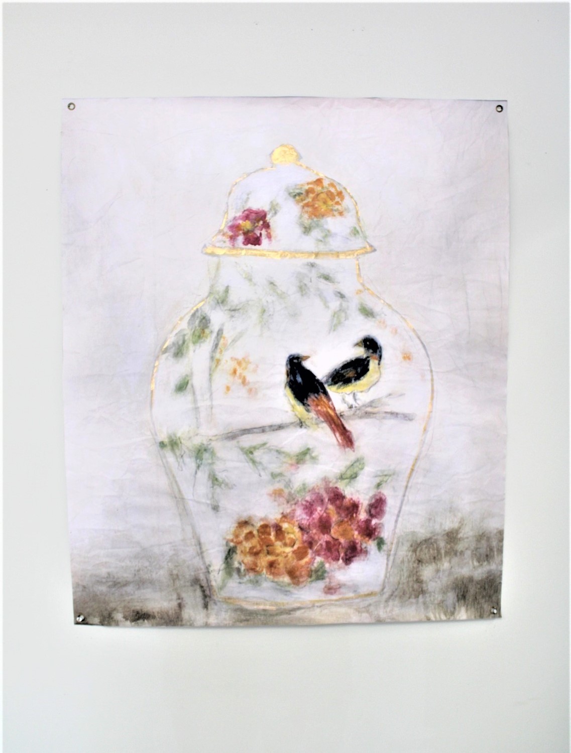 38x46" Art Paper, Ginger Jar with Birds and Flowers ©Tawnya Norton TN2127