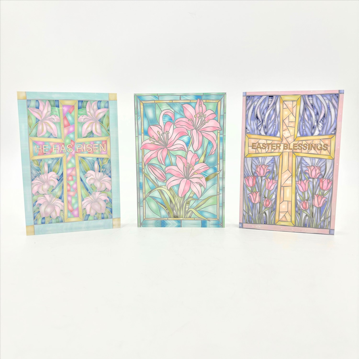 4x.8x6" Acrylic Table Block, Stained Glass Cross, 3 assorted ©Amy Hall AH4001A
