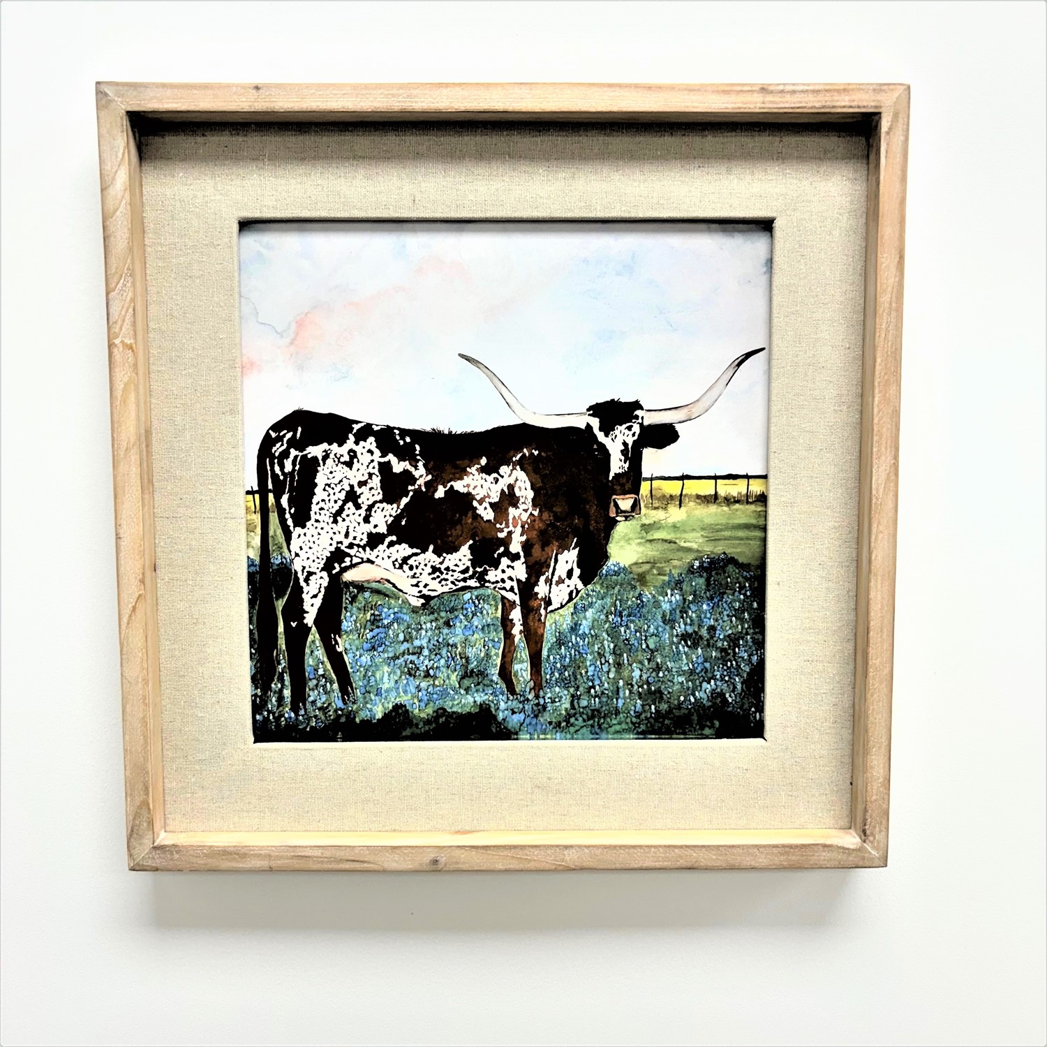 15.75x1x15.75" Framed Wall Décor Linen Mat, Queen in Bluebonnets ©Dolly Estelle DE9009