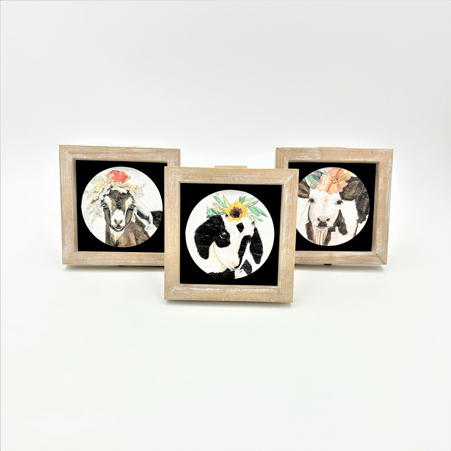 5x1x5" Tabletop Framed Art, Farm Animals w/ Flowers, 3 assorted ©Dolly Estelle DE9010A