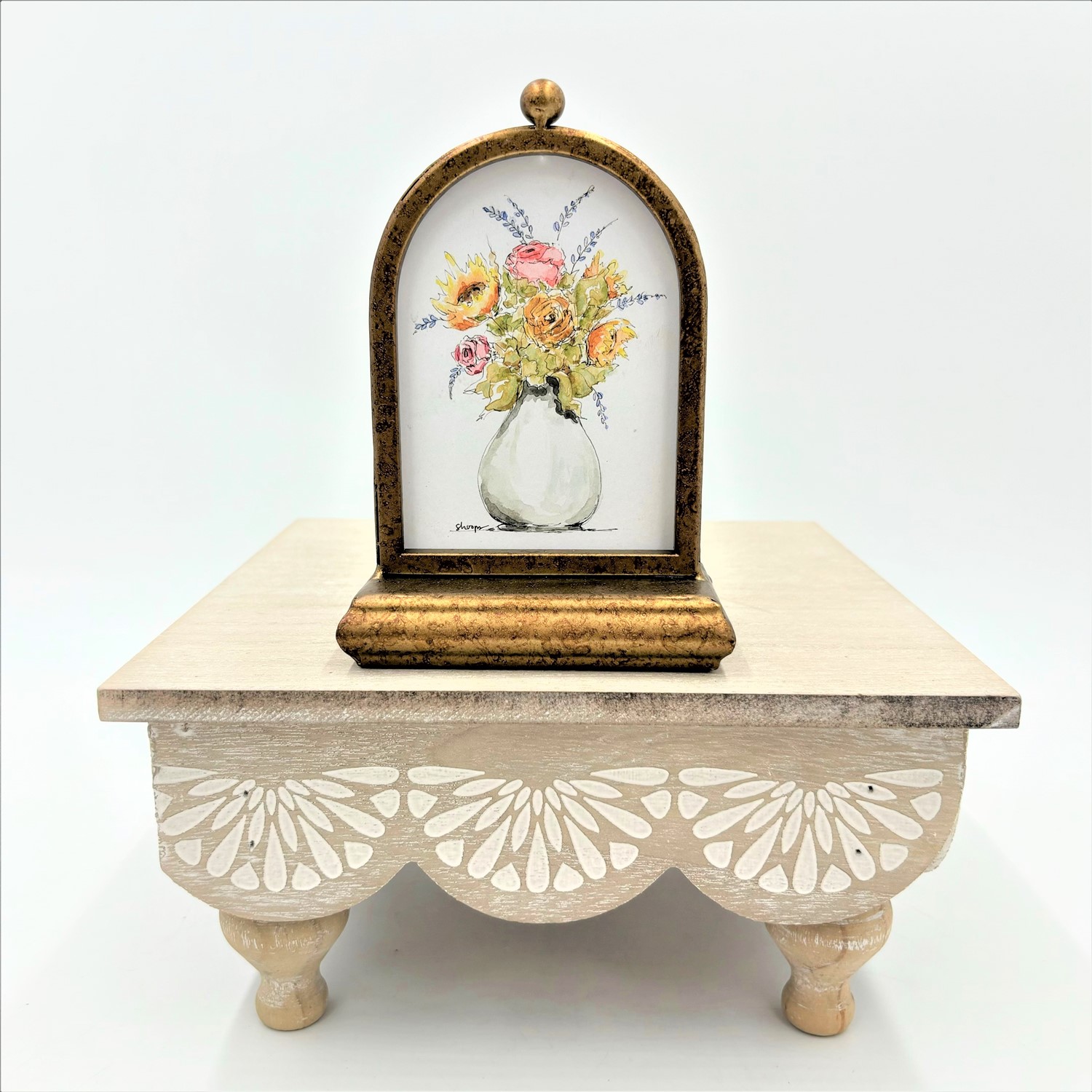 4x2.5x6" Arched Metal Framed Table Art, Mixed Flowers in Vase ©Dana Shoops DS3007