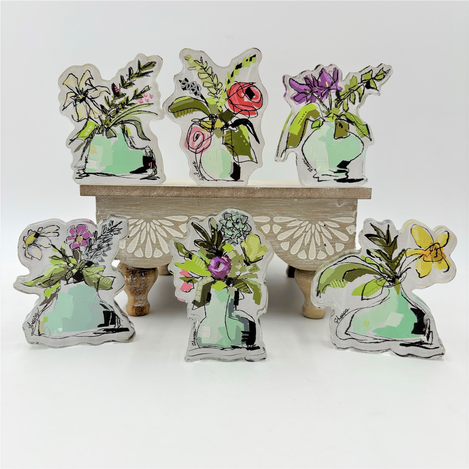 3-4x4" Cutout Acrylic Flowers in Vases, 6 assorted ©Dana Shoops DS3018A