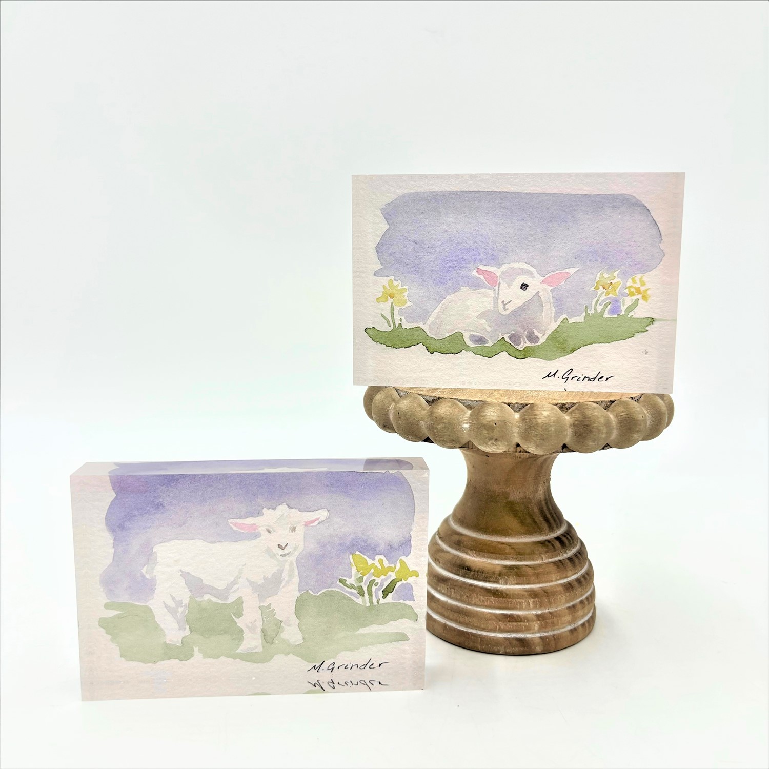 4.5x.8x3" Acrylic Block Sign, Watercolor Lamb, 2 assorted ©Megan Grinder MG1017A
