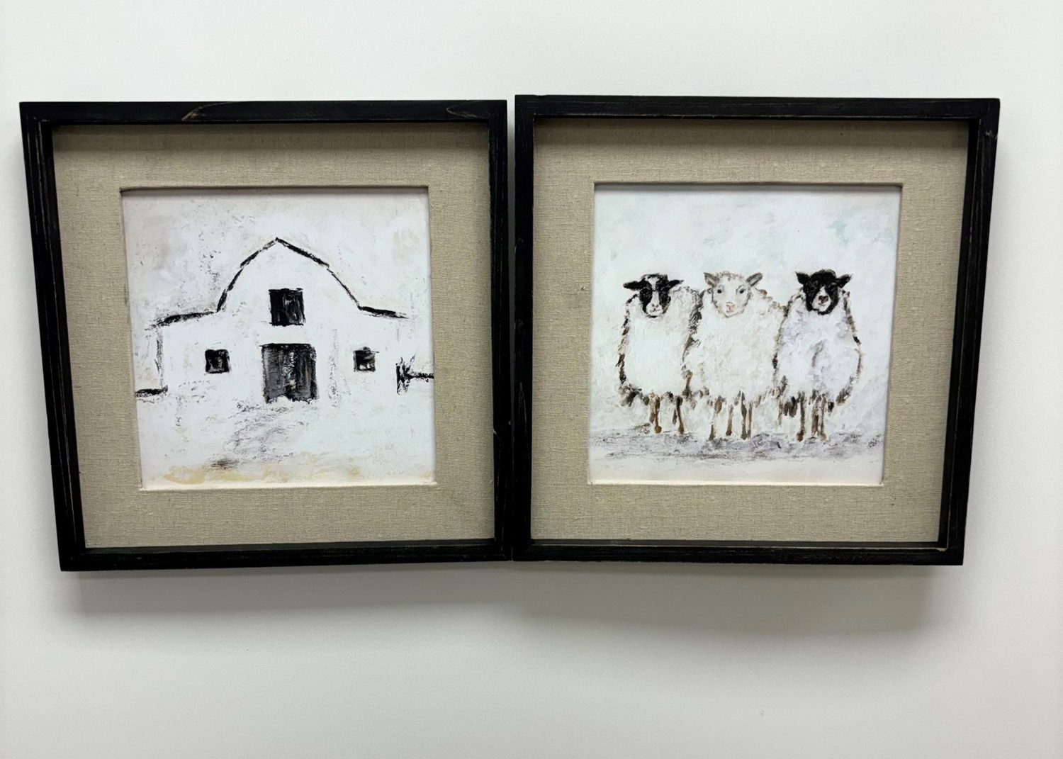 14x1.4x14" Framed Wall Art, Linen Mat, Sheep, Barn, 2 assorted ©Tawnya Norton TN2136A