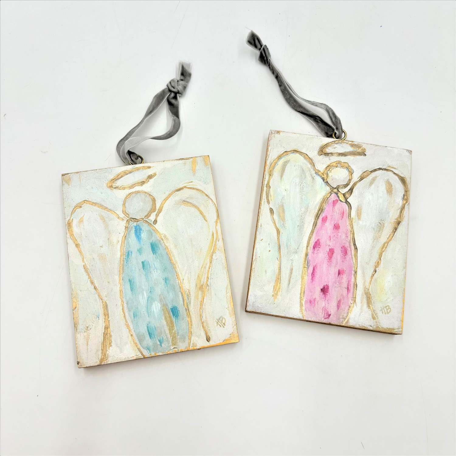 4x.5x5" Handpainted Mdf Angel Ornament, Pink/Blue ©Haley Bush, 2 assorted HB1046A