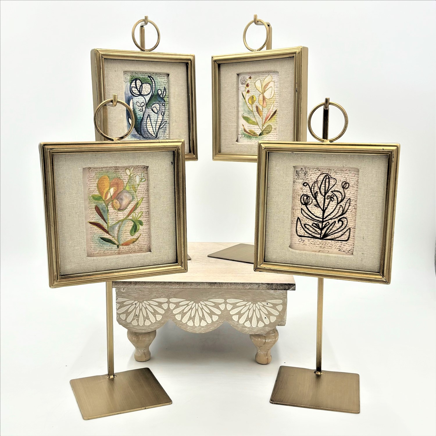 4x6" Framed Art on 13" Metal Stand, Abstract Floral, 4 asst'd ©Candice Boatright CB1806A