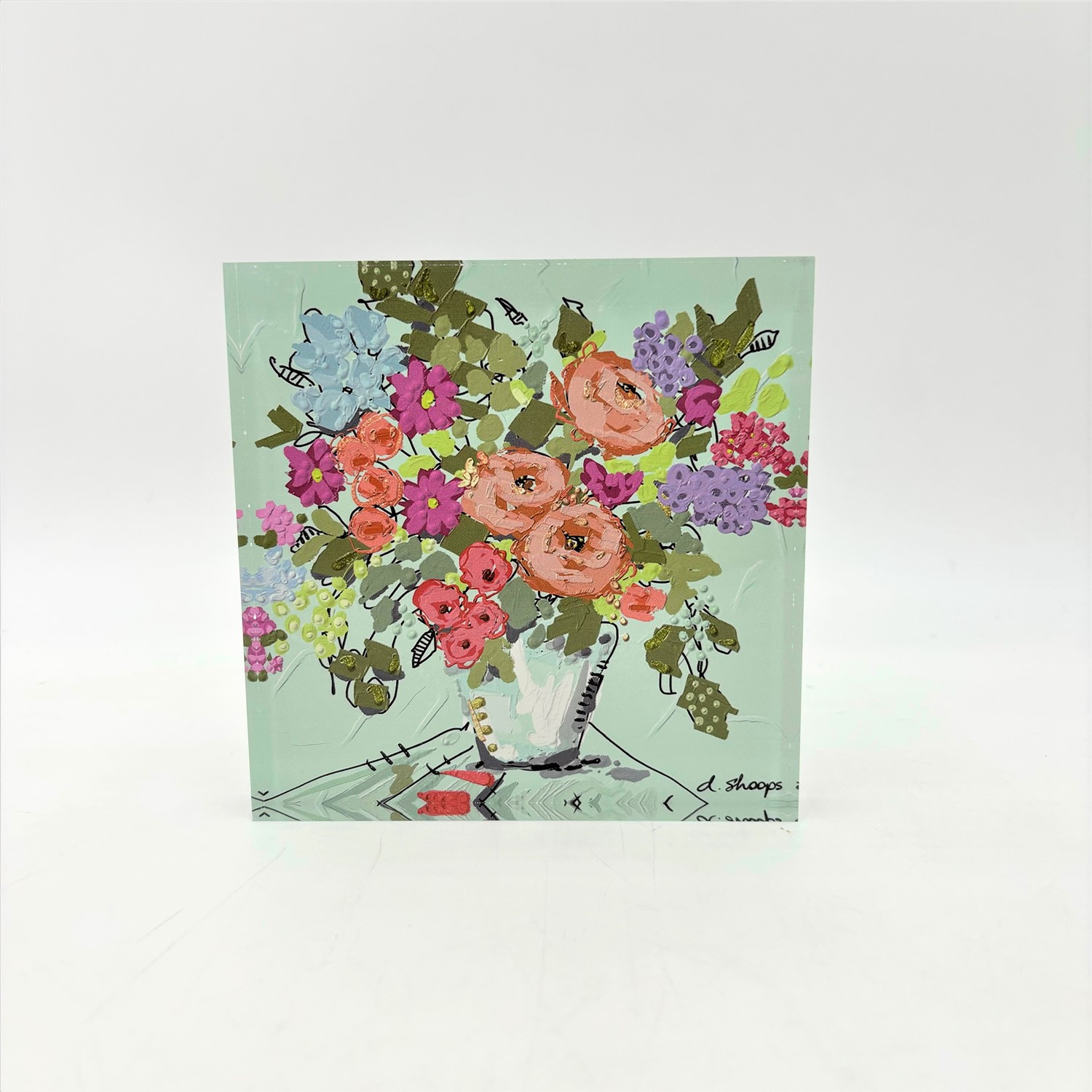 6x.8x6" Acrylic Block Sign, Bright Floral Arrangement on Blue ©Dana Shoops DS3017