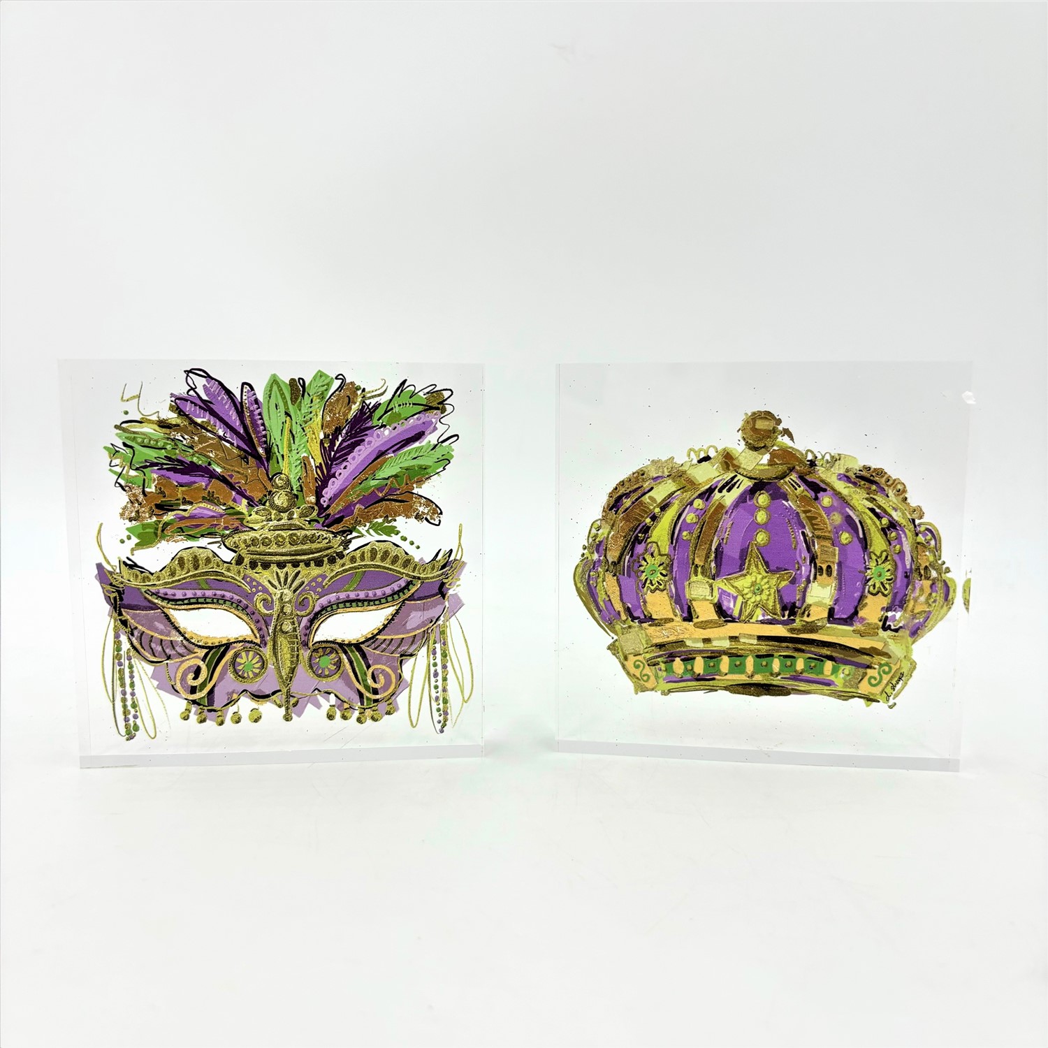 4x.8x5" Acrylic Block Sign, Mask and Crown w/ Gold Foil, 2 asst'd ©Dana Shoops DS3022A