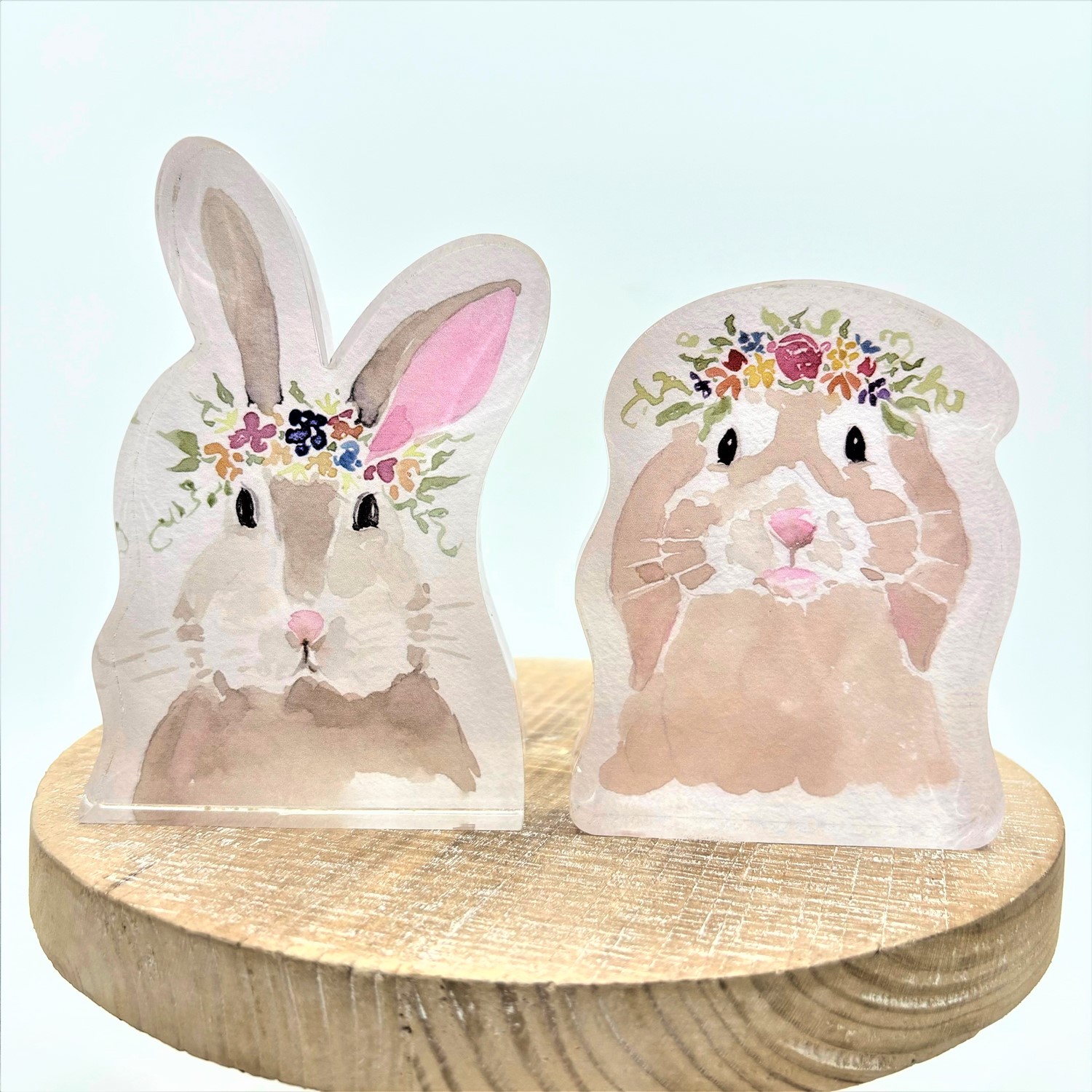 Cutout Acrylic Watercolor Rabbits w/ Flowers, 2 assorted ©Megan Grinder MG1016A