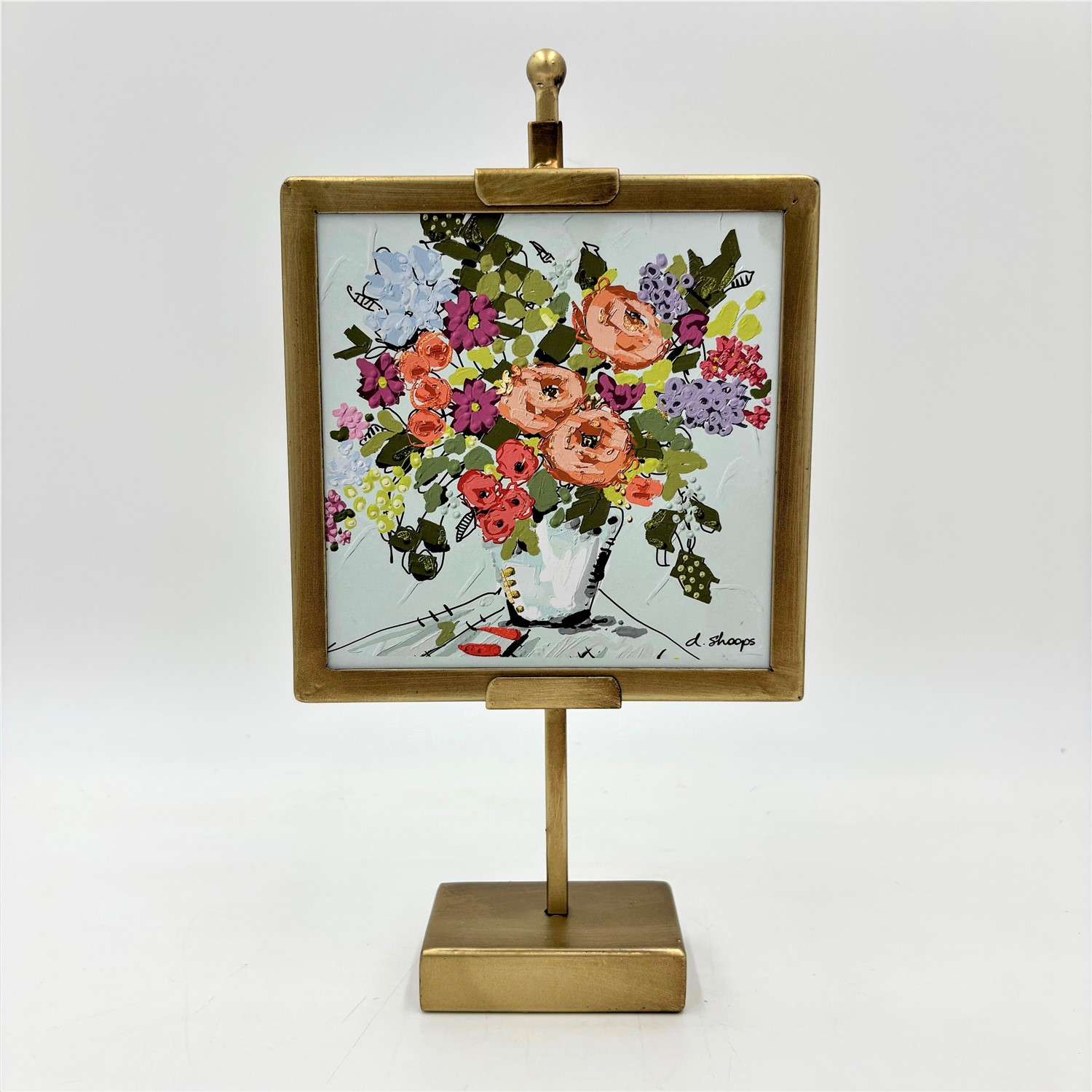 6x2x11" Metal Framed Flowers on Table Art, Artist's Easel Stand ©Dana Shoops DS3030