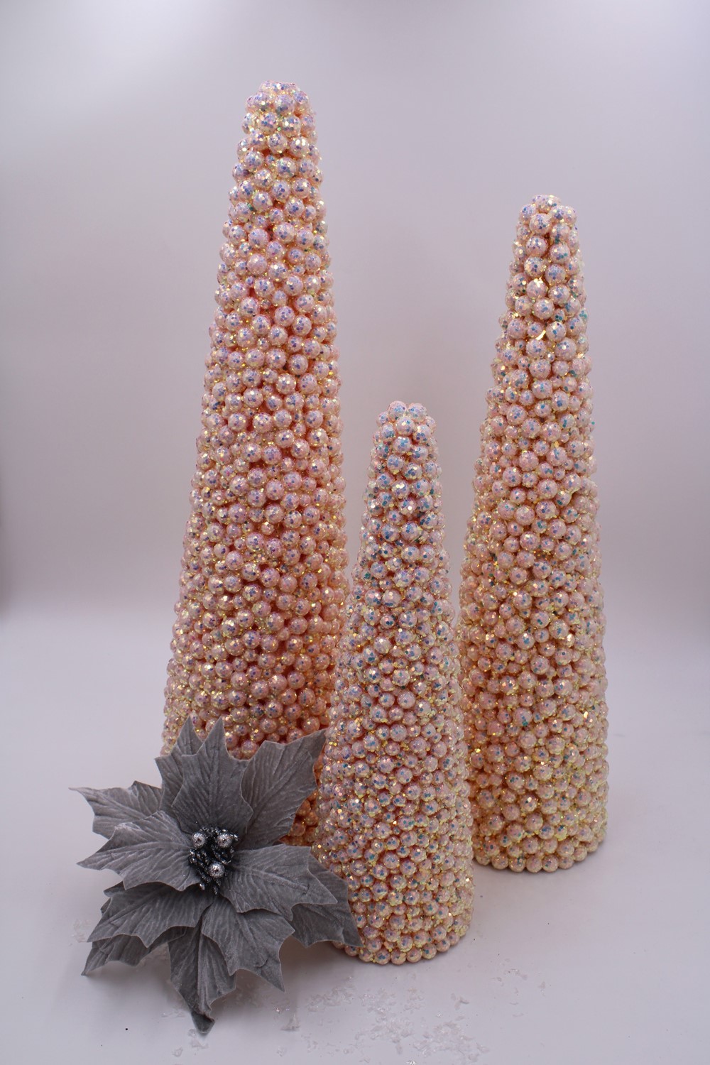 Set/3 Pink Shimmer Glitter Cone Berry Trees, 18, 24 ,38" CM3008S