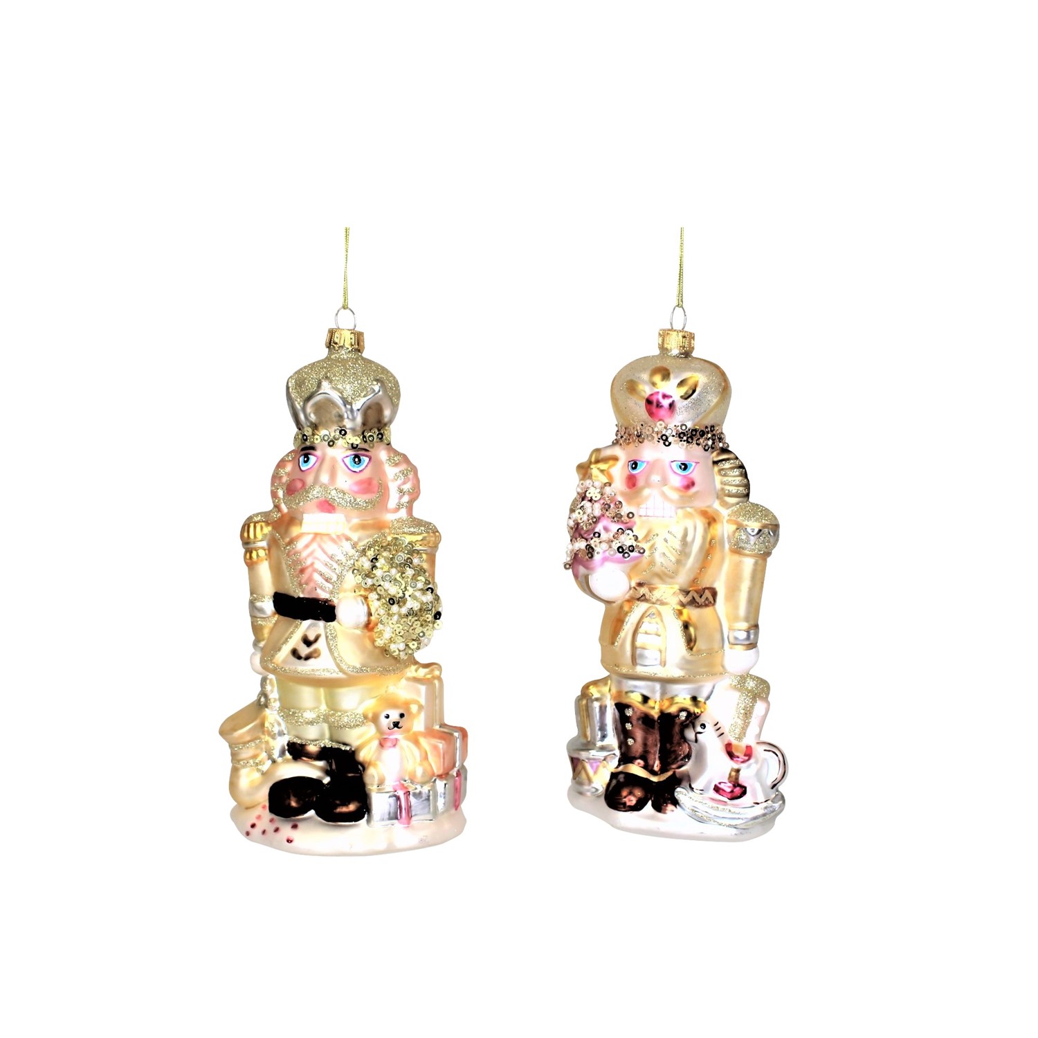 4x8" Blush Nutcracker Blown Glass Ornament, 2 assorted CM3031A