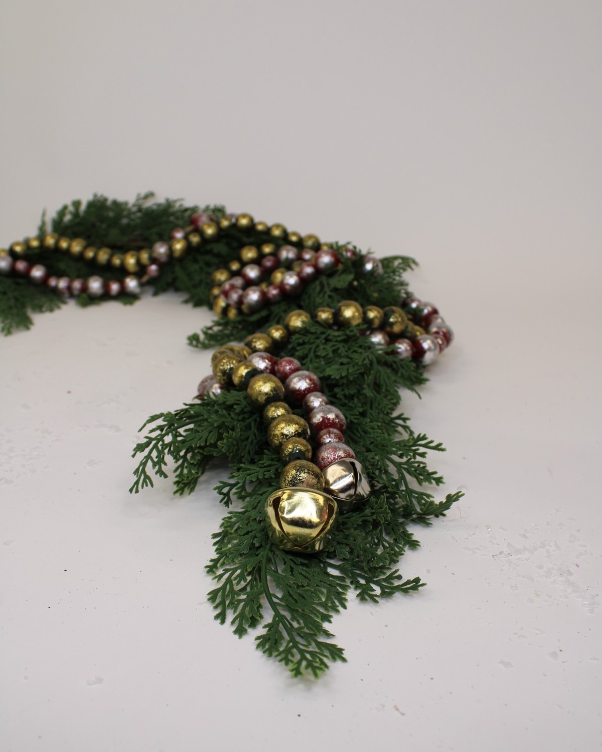 72" Green with Gold Wood Bead Garland with Bell CM3089